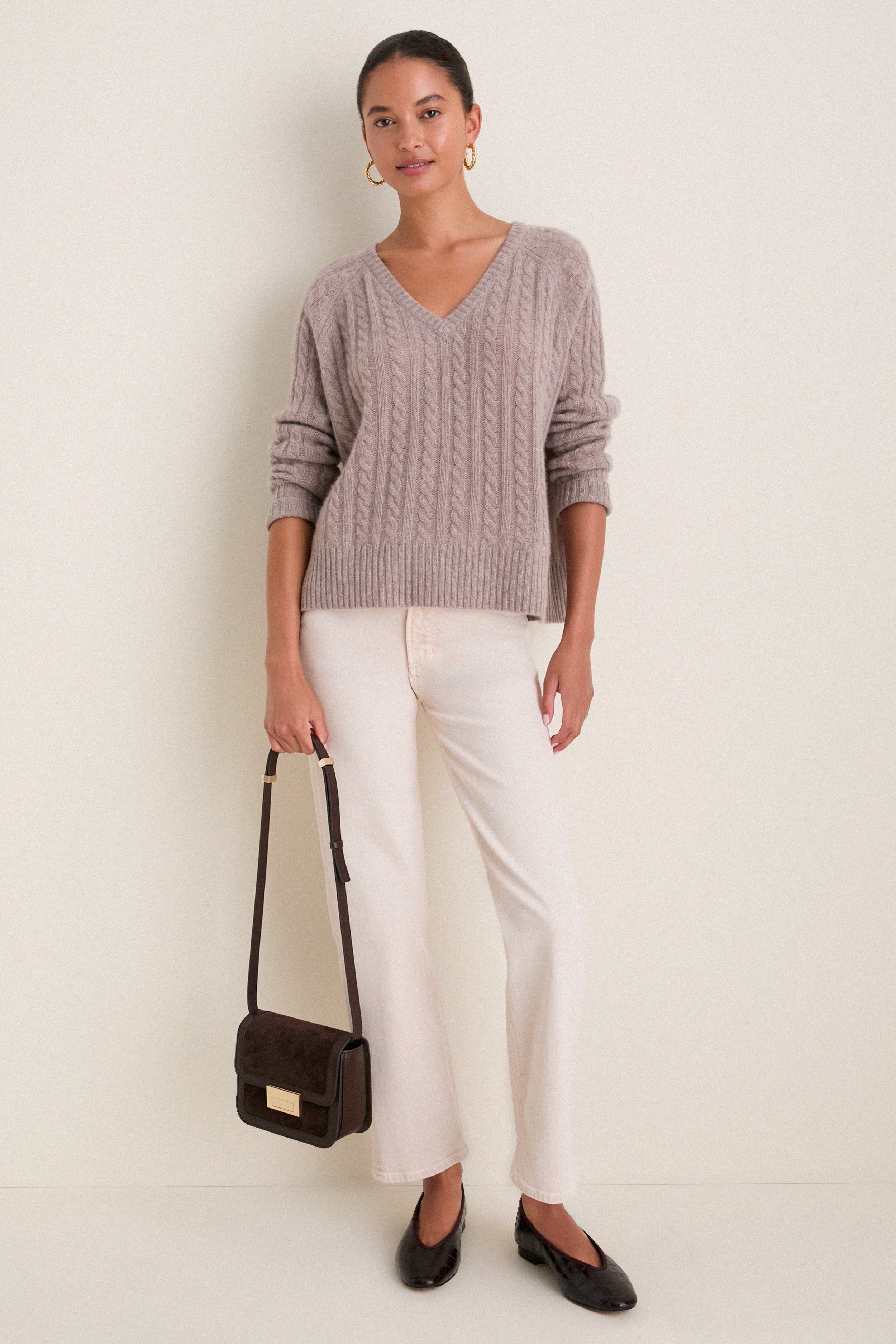 Wheat Cashmere Cable Knit Alice Sweater