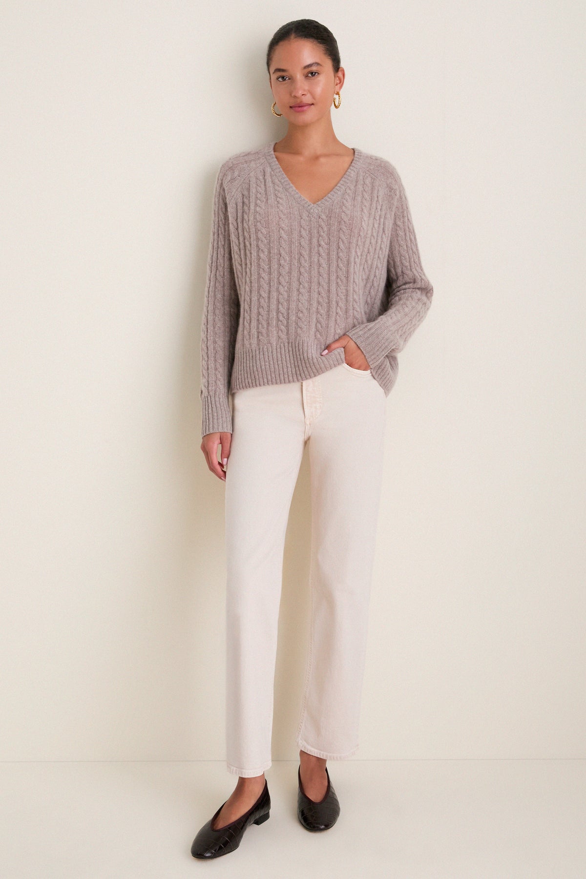Wheat Cashmere Cable Knit Alice Sweater