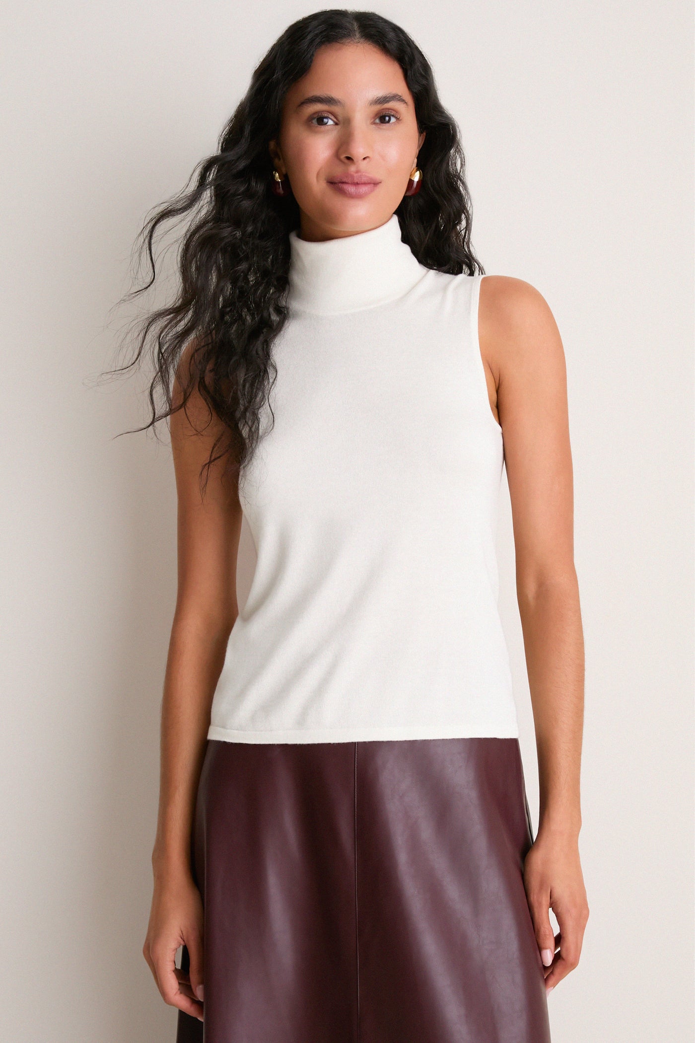 Ivory Cashmere Silk Sutton Sleeveless Turtleneck