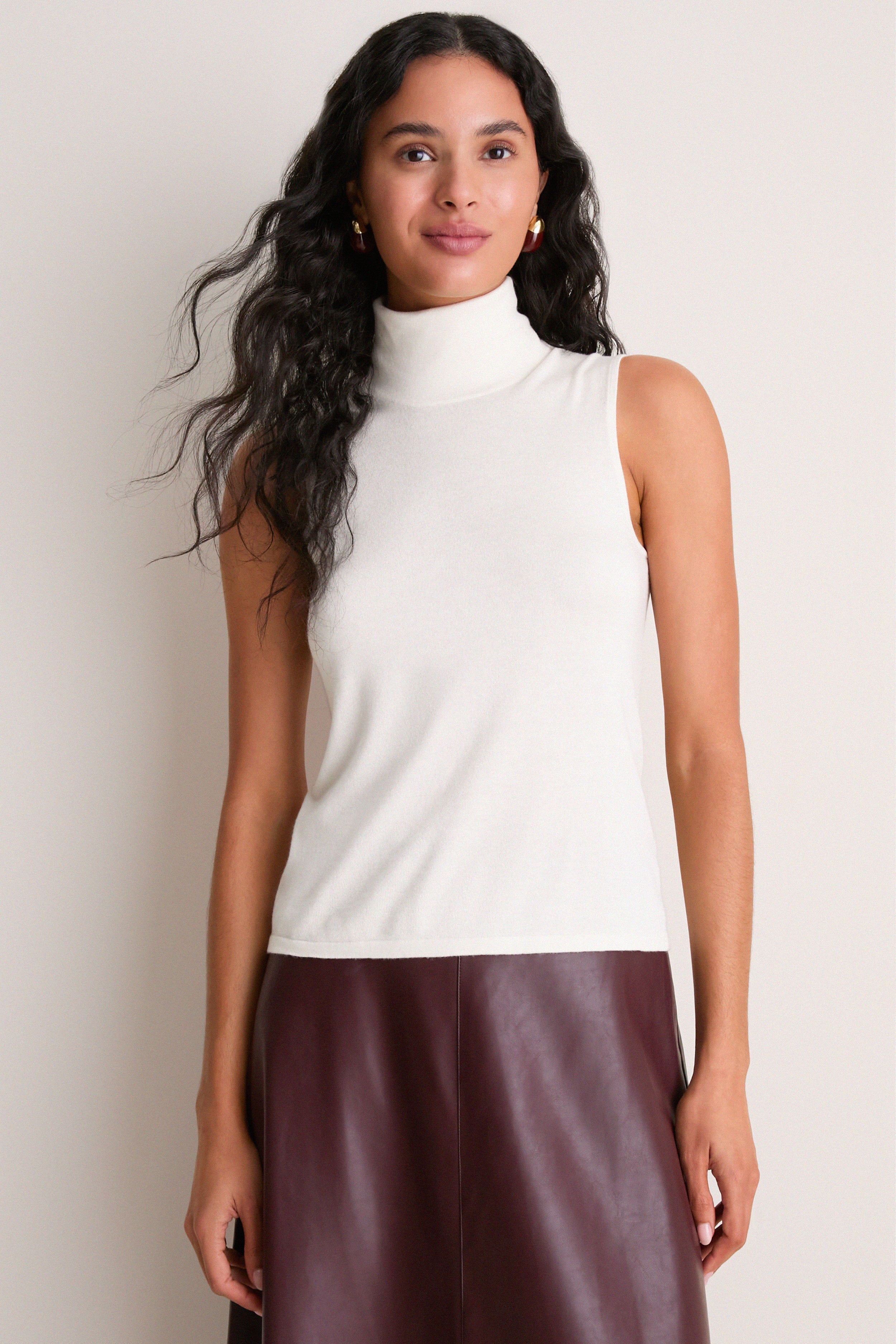 Ivory Cashmere Silk Sutton Sleeveless Turtleneck