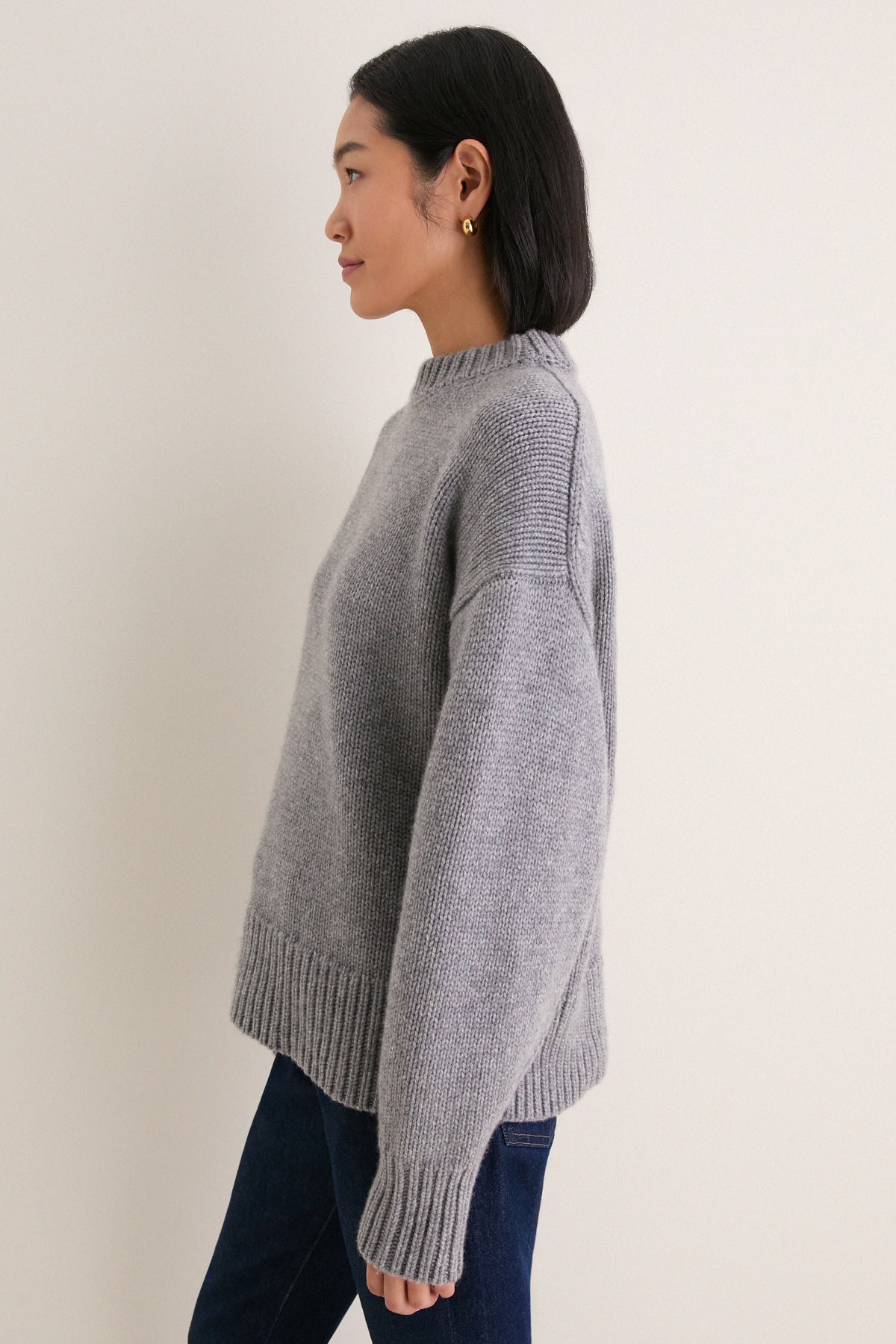 Gray Genevieve Cashmere Wool Blend Crewneck Sweater