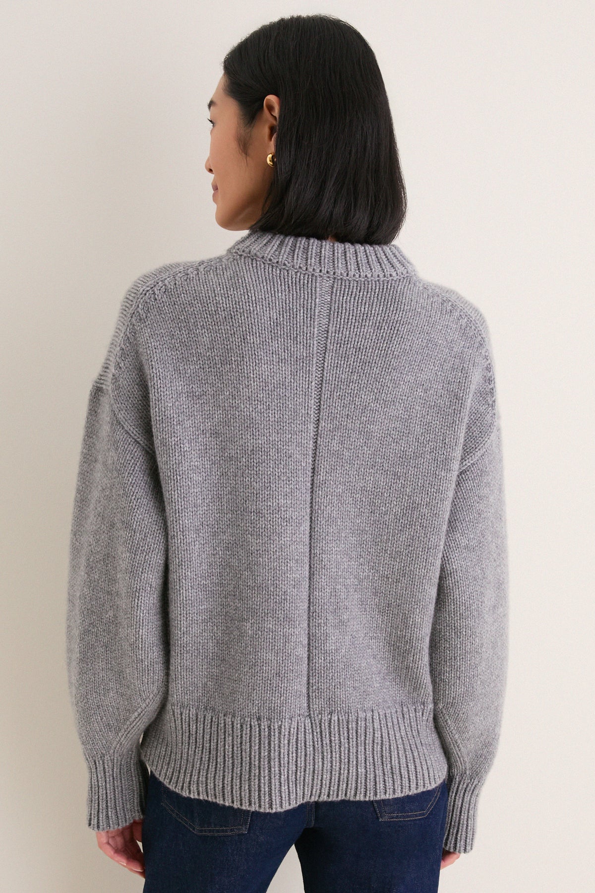 Gray Genevieve Cashmere Wool Blend Crewneck Sweater