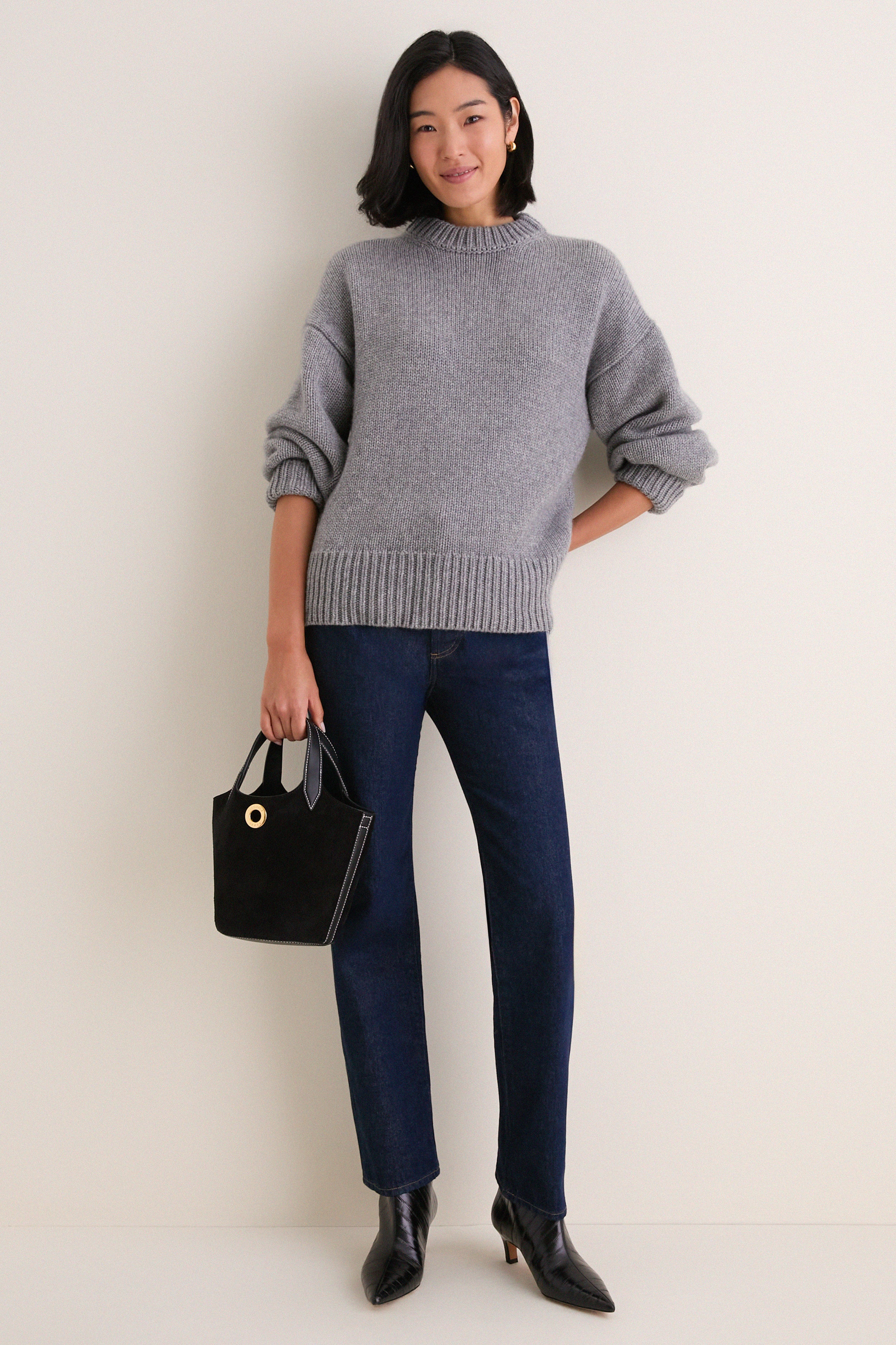 Gray Genevieve Cashmere Wool Blend Crewneck Sweater | Tuckernuck