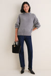 Gray Genevieve Cashmere Wool Blend Crewneck Sweater