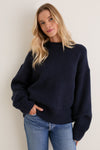 Midnight Navy Genevieve Cashmere Wool Blend Crewneck Sweater
