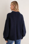 Midnight Navy Genevieve Cashmere Wool Blend Crewneck Sweater