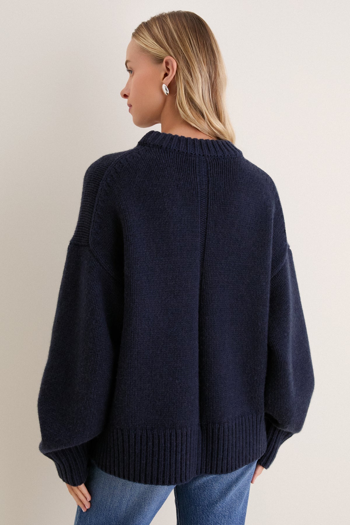 Midnight Navy Genevieve Cashmere Wool Blend Crewneck Sweater