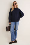Midnight Navy Genevieve Cashmere Wool Blend Crewneck Sweater