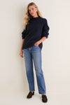 Midnight Navy Genevieve Cashmere Wool Blend Crewneck Sweater