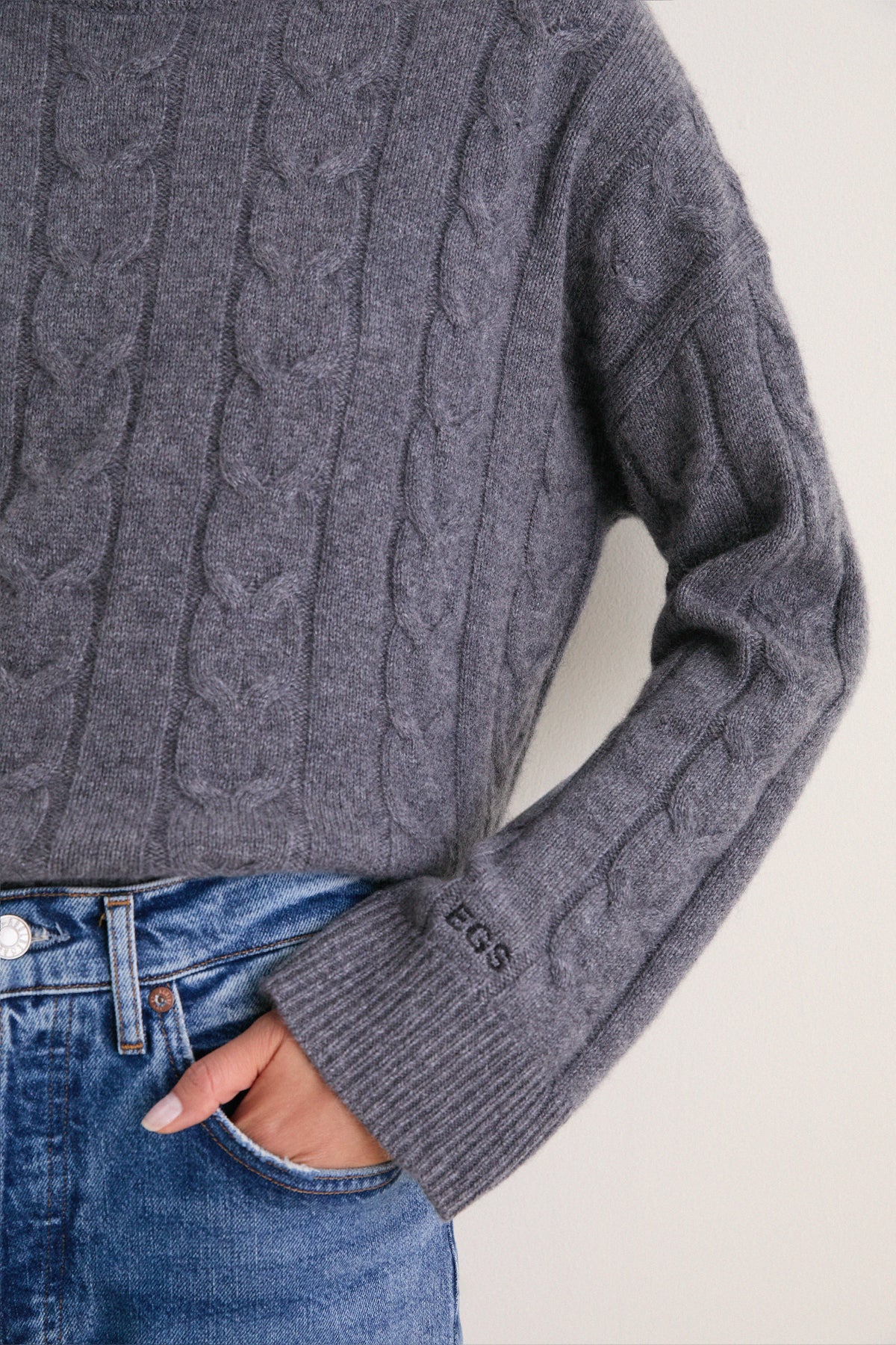 Charcoal Cashmere Cable Knit Eloise Sweater
