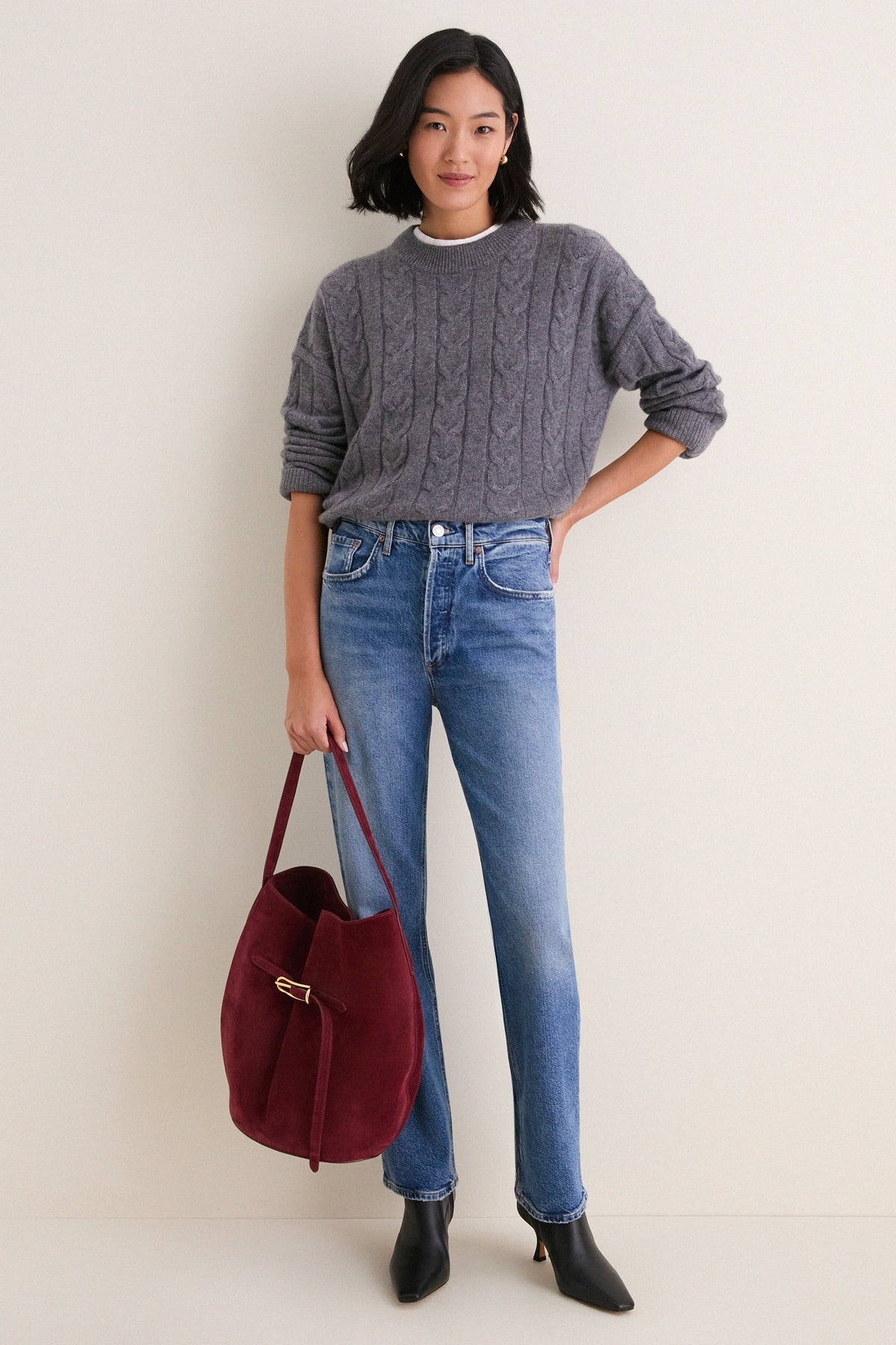 Graphite Cashmere Cable Knit Eloise Sweater