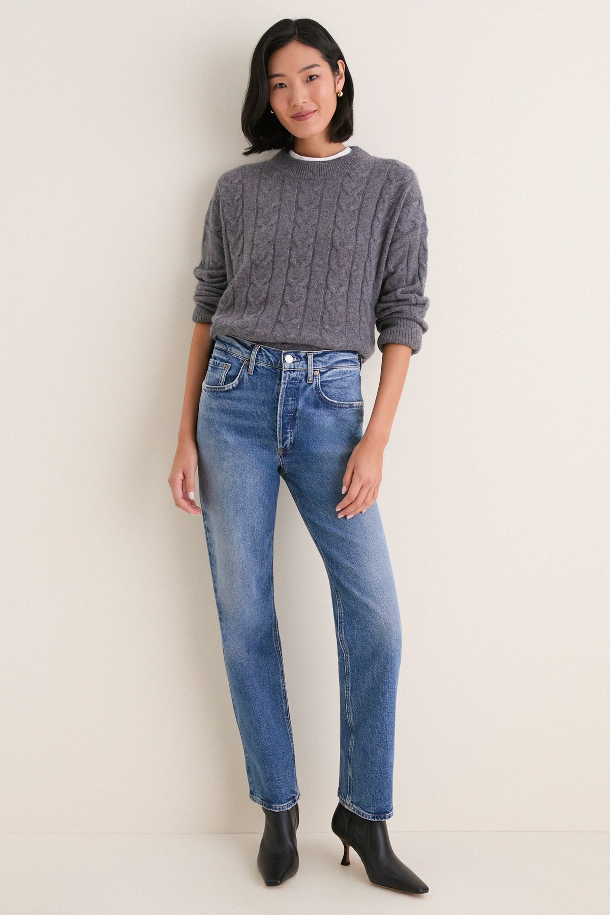 Charcoal Cashmere Cable Knit Eloise Sweater