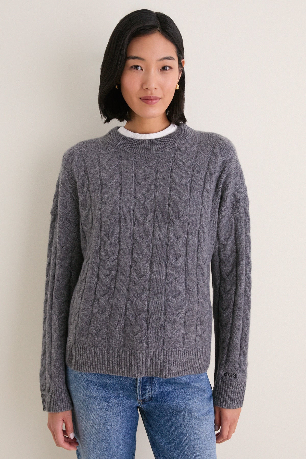 Charcoal Cashmere Cable Knit Eloise Sweater