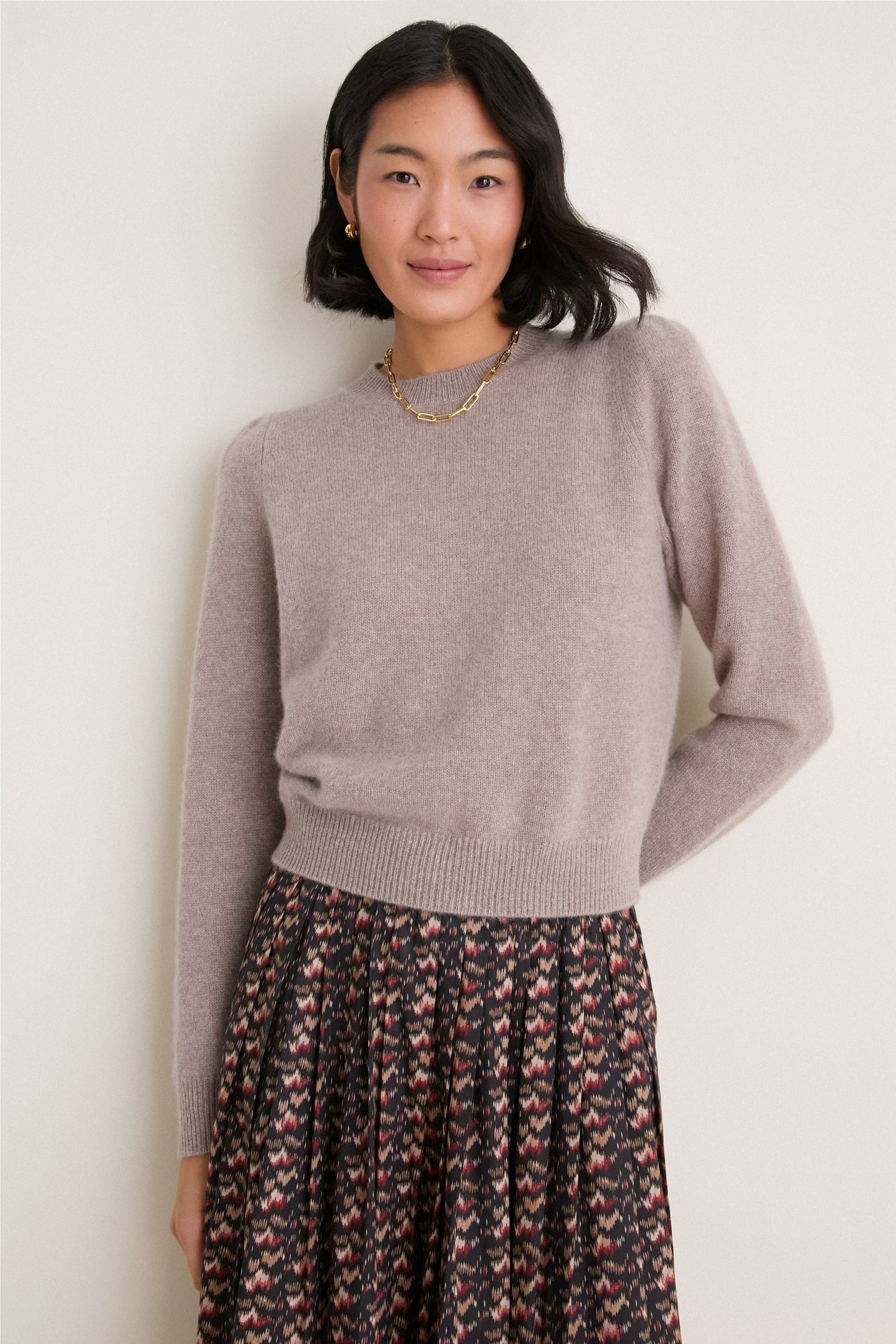 Wheat Cashmere Puff Sleeve Macy Crewneck Sweater
