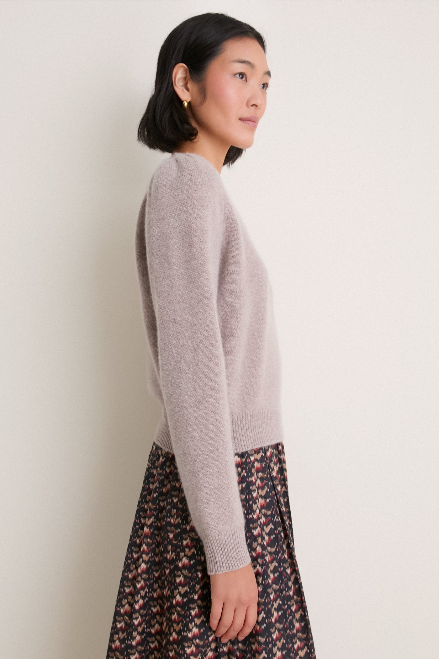 Wheat Cashmere Puff Sleeve Macy Crewneck Sweater
