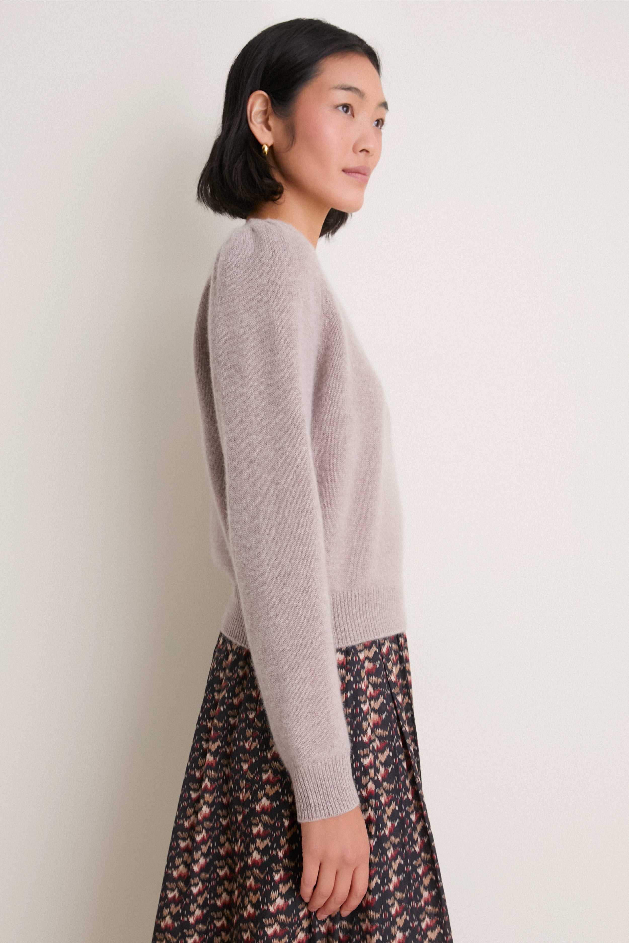 Wheat Cashmere Puff Sleeve Macy Crewneck Sweater