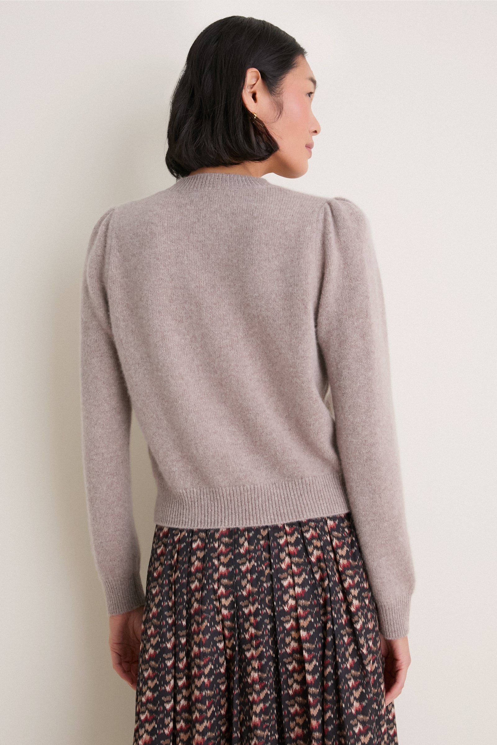Wheat Cashmere Puff Sleeve Macy Crewneck Sweater