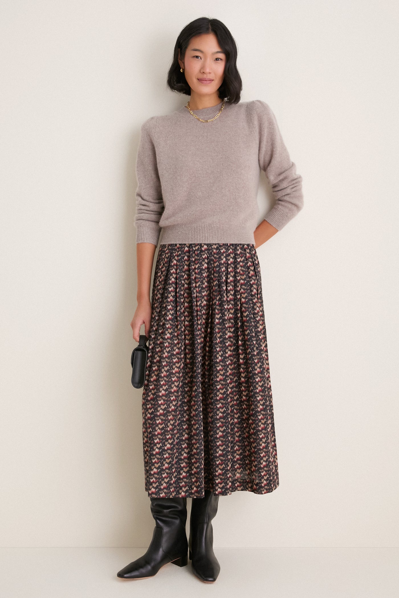 Wheat Cashmere Puff Sleeve Macy Crewneck Sweater