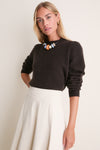 Espresso Cashmere Puff Sleeve Macy Crewneck Sweater