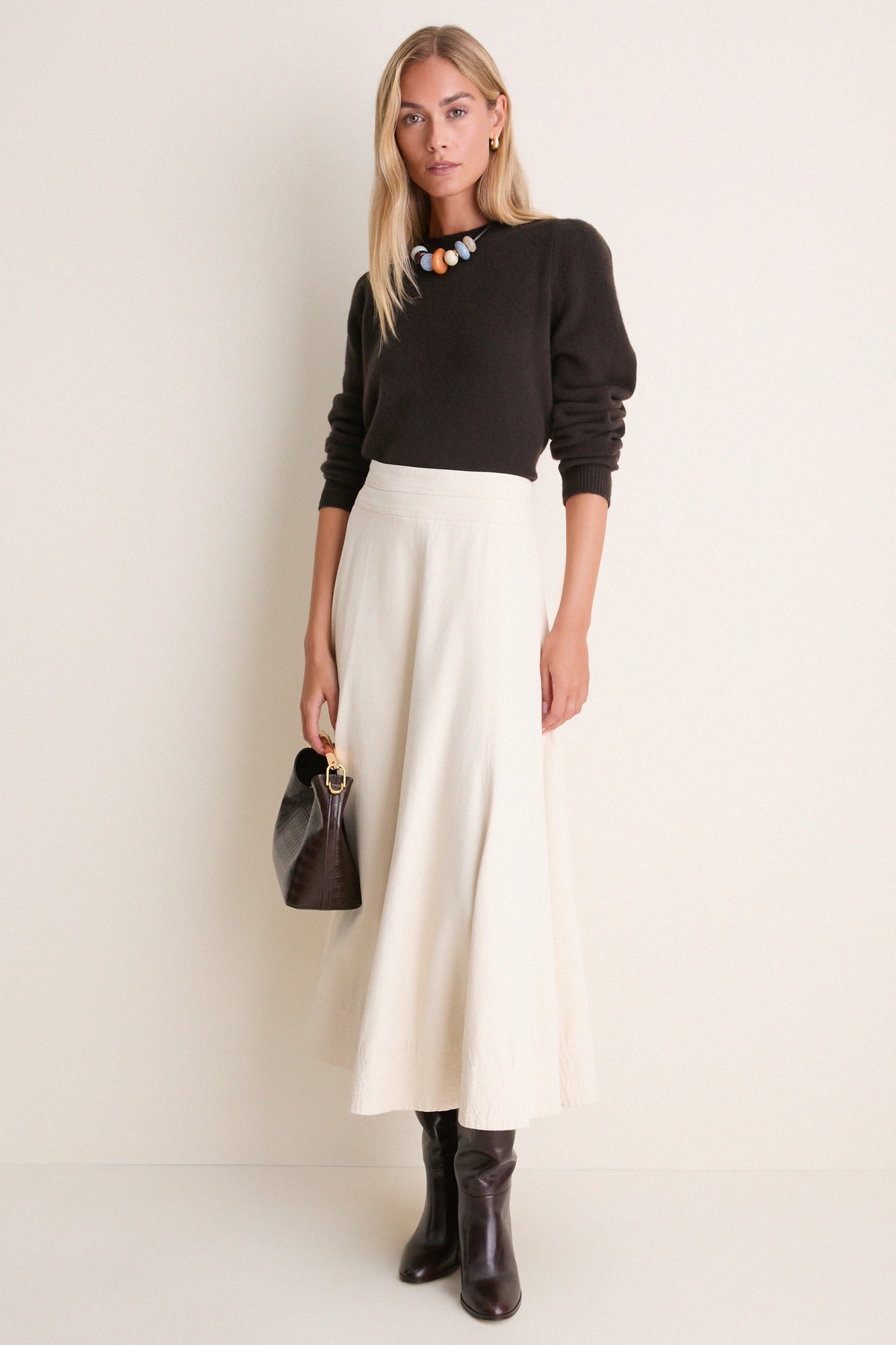 Espresso Cashmere Puff Sleeve Macy Crewneck Sweater