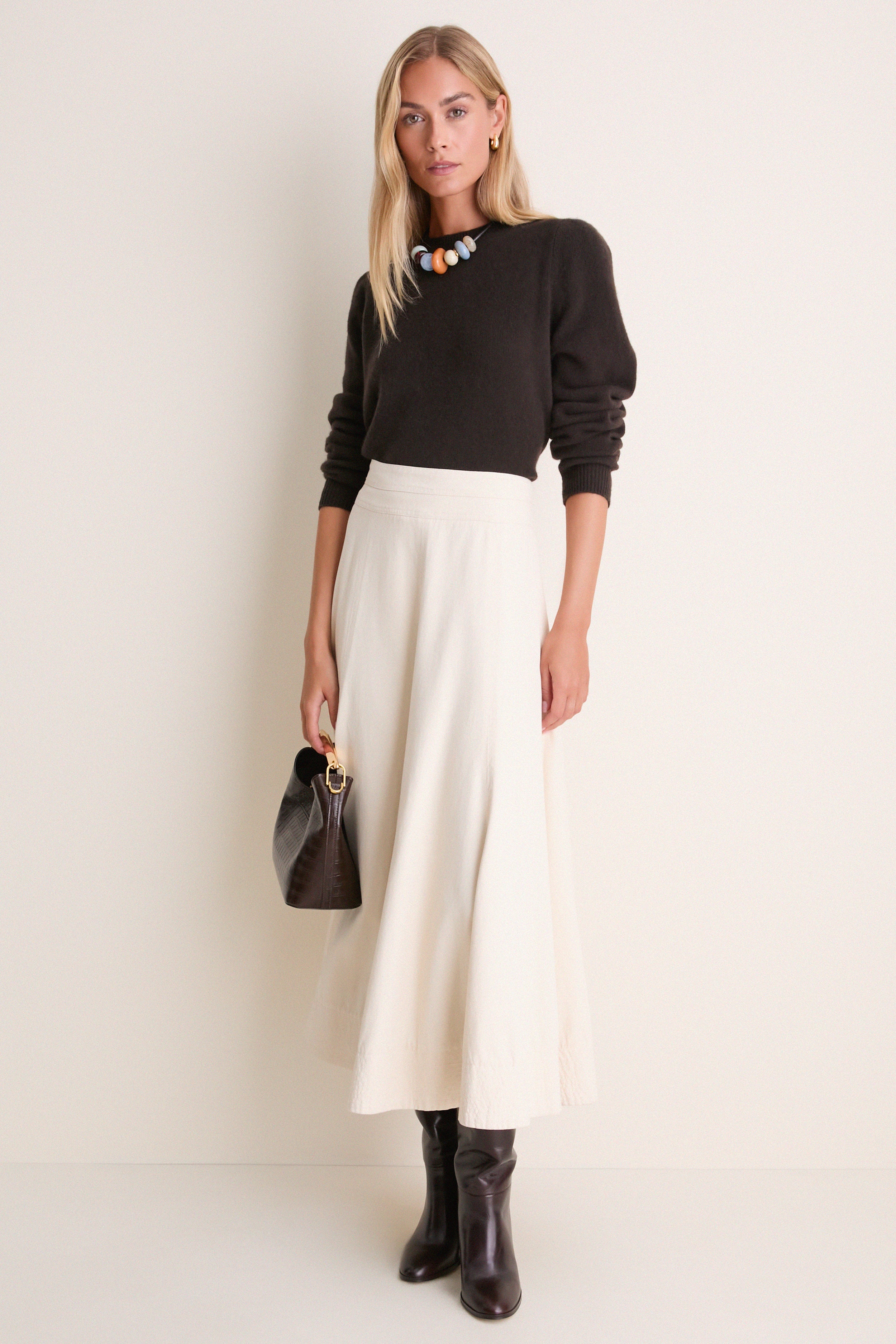 Espresso Cashmere Puff Sleeve Macy Crewneck Sweater
