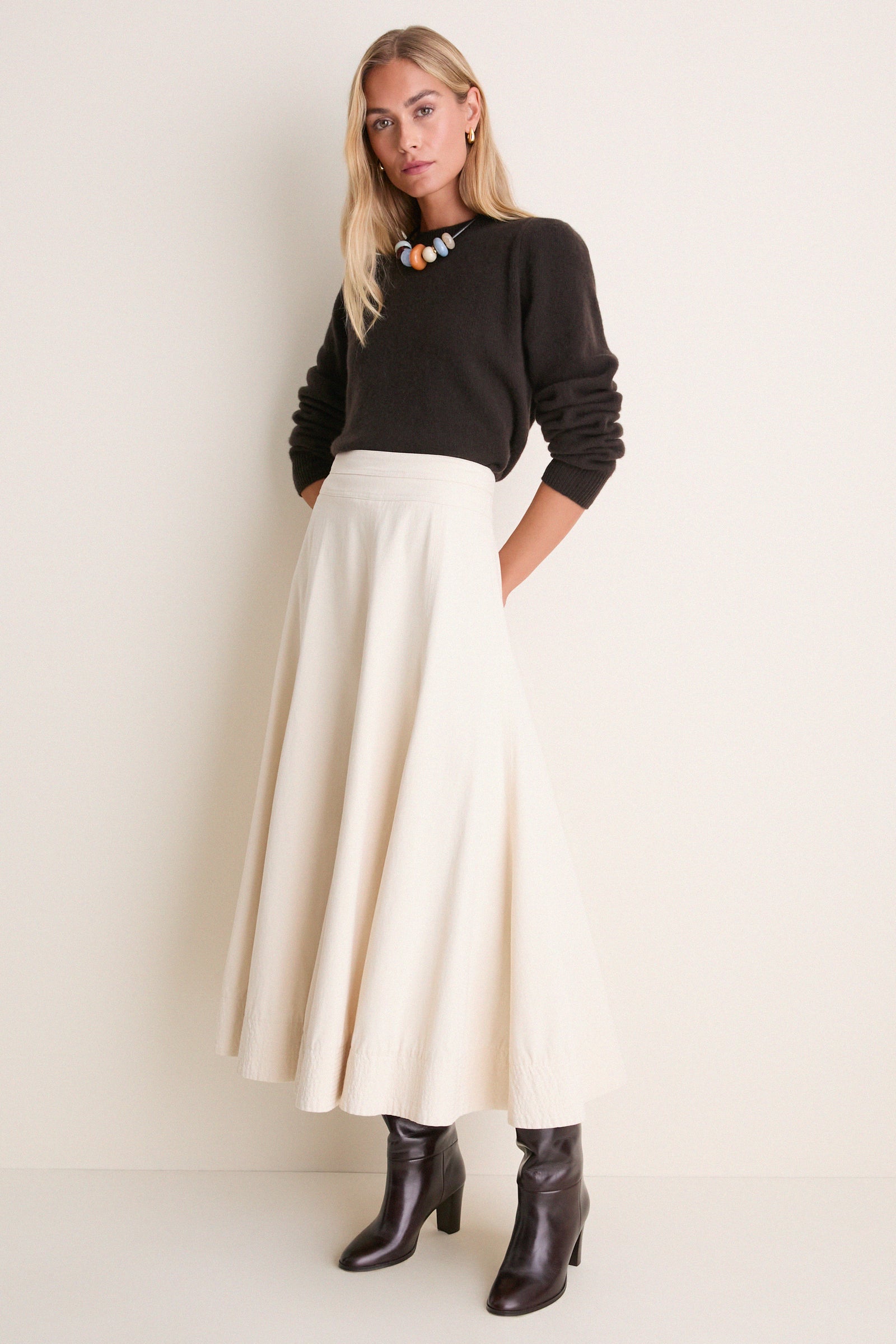 Espresso Cashmere Puff Sleeve Macy Crewneck Sweater