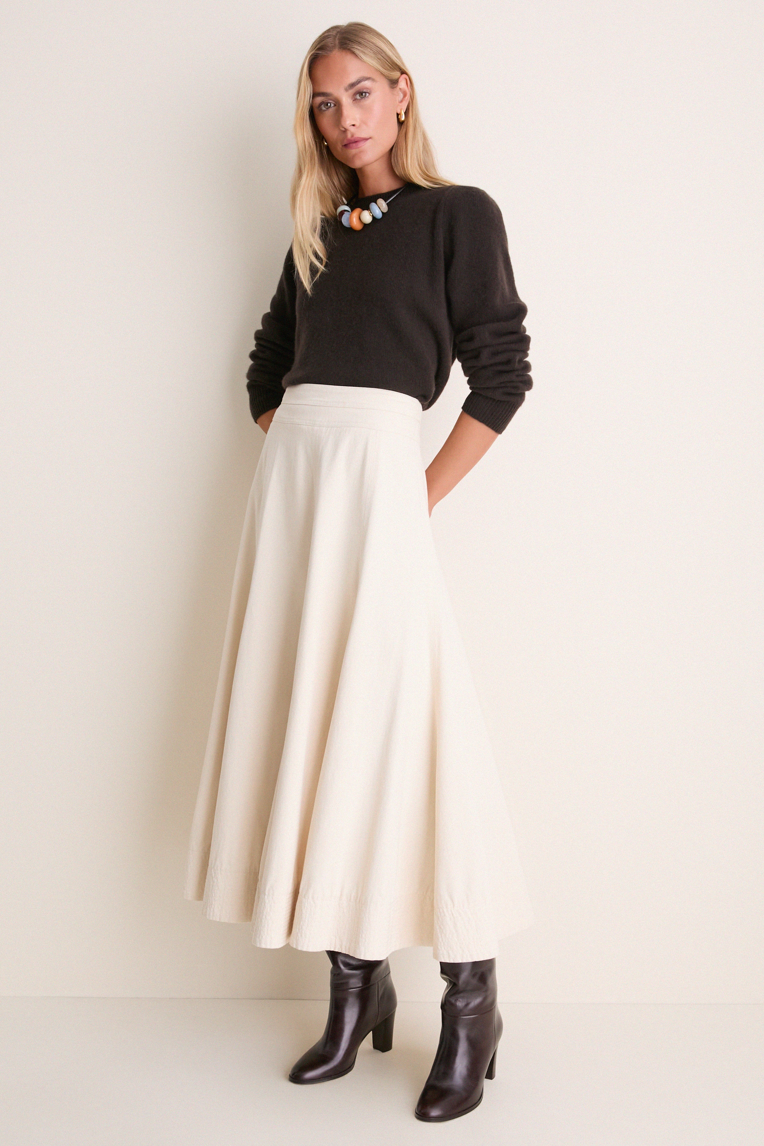 Espresso Cashmere Puff Sleeve Macy Crewneck Sweater