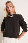Espresso Cashmere Puff Sleeve Macy Crewneck Sweater