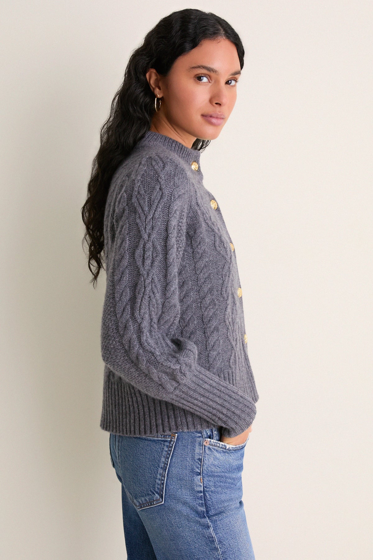 Shadow Gray Cashmere Colette Cardigan