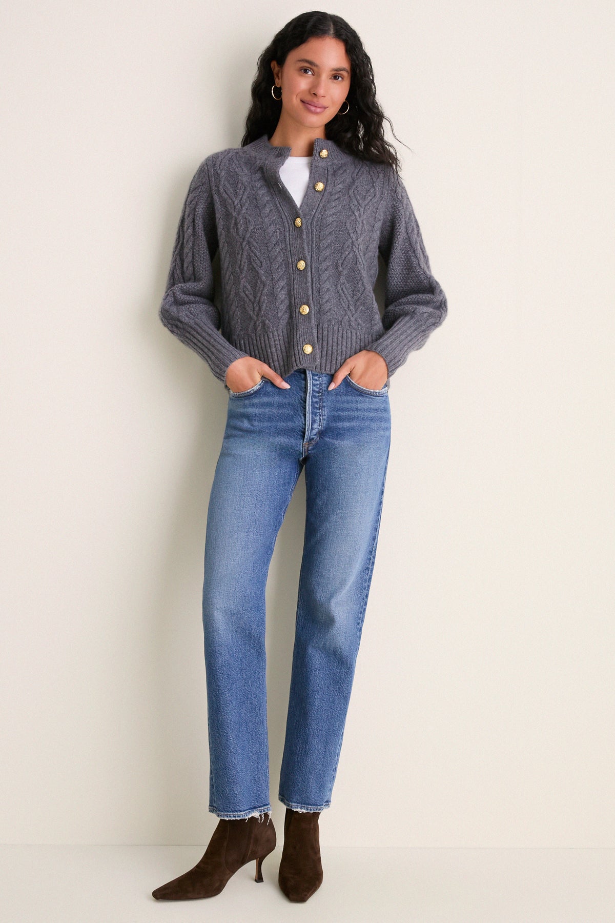Shadow Gray Cashmere Colette Cardigan