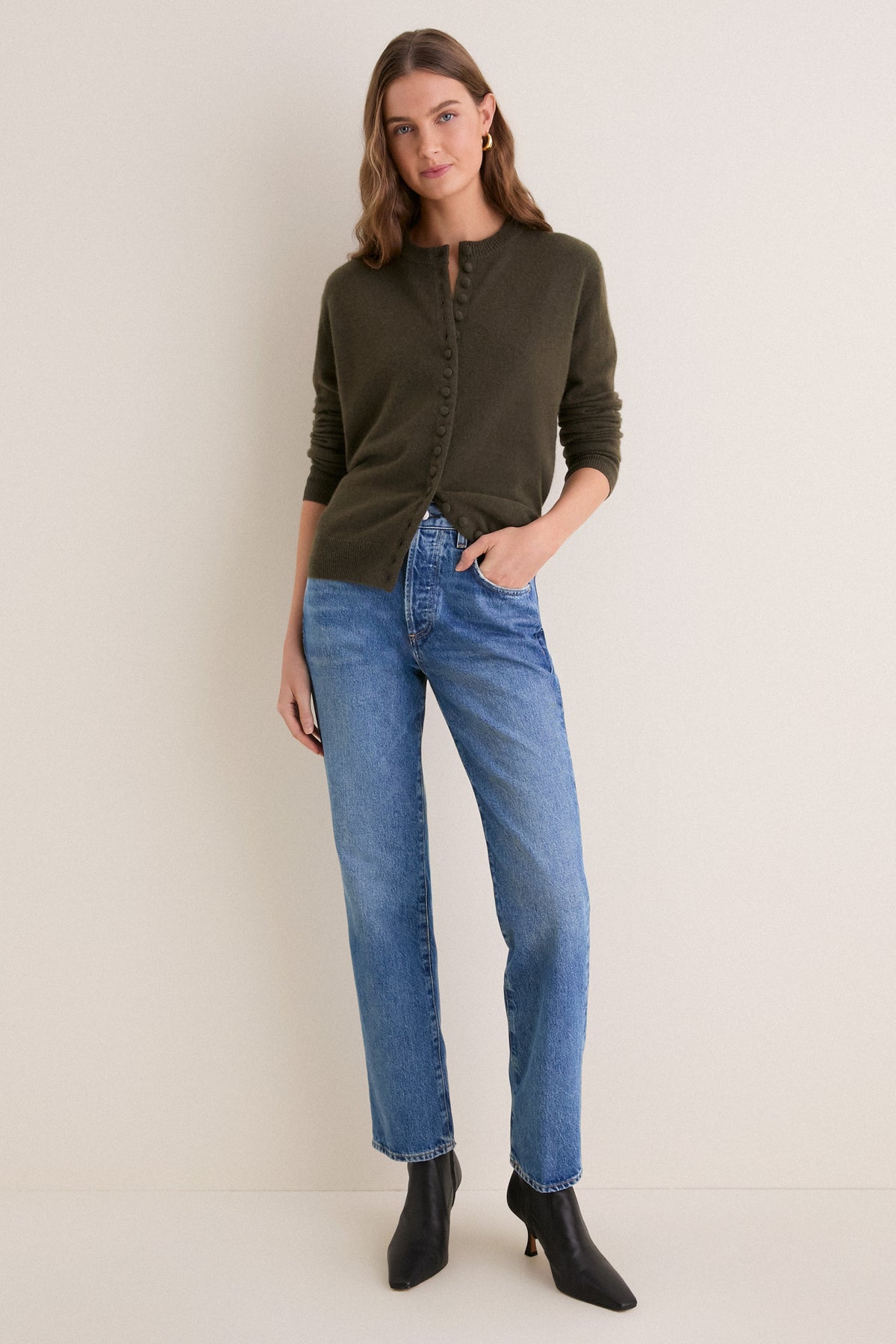Olive Cashmere Pippa Cardigan