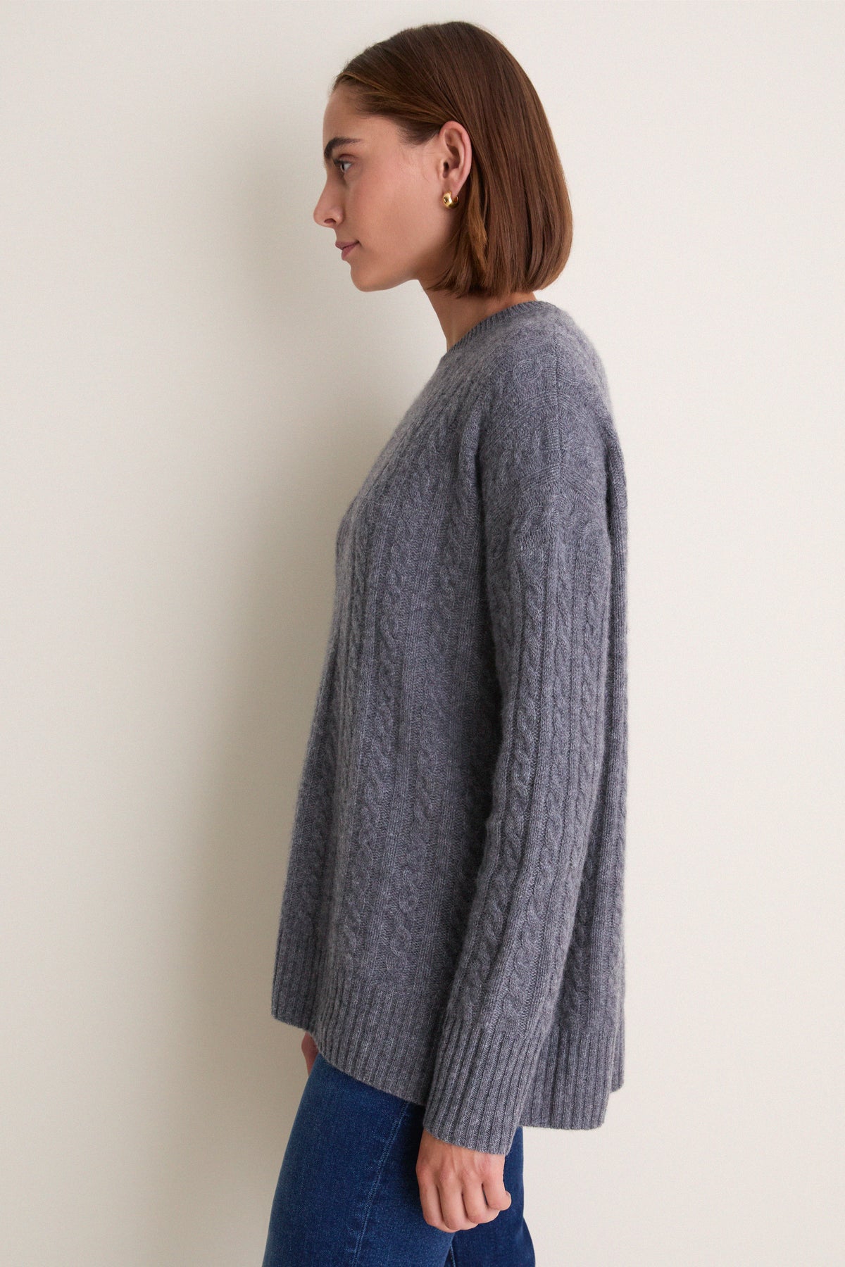 Shadow Gray Cable Knit Boyfriend Colin Crewneck