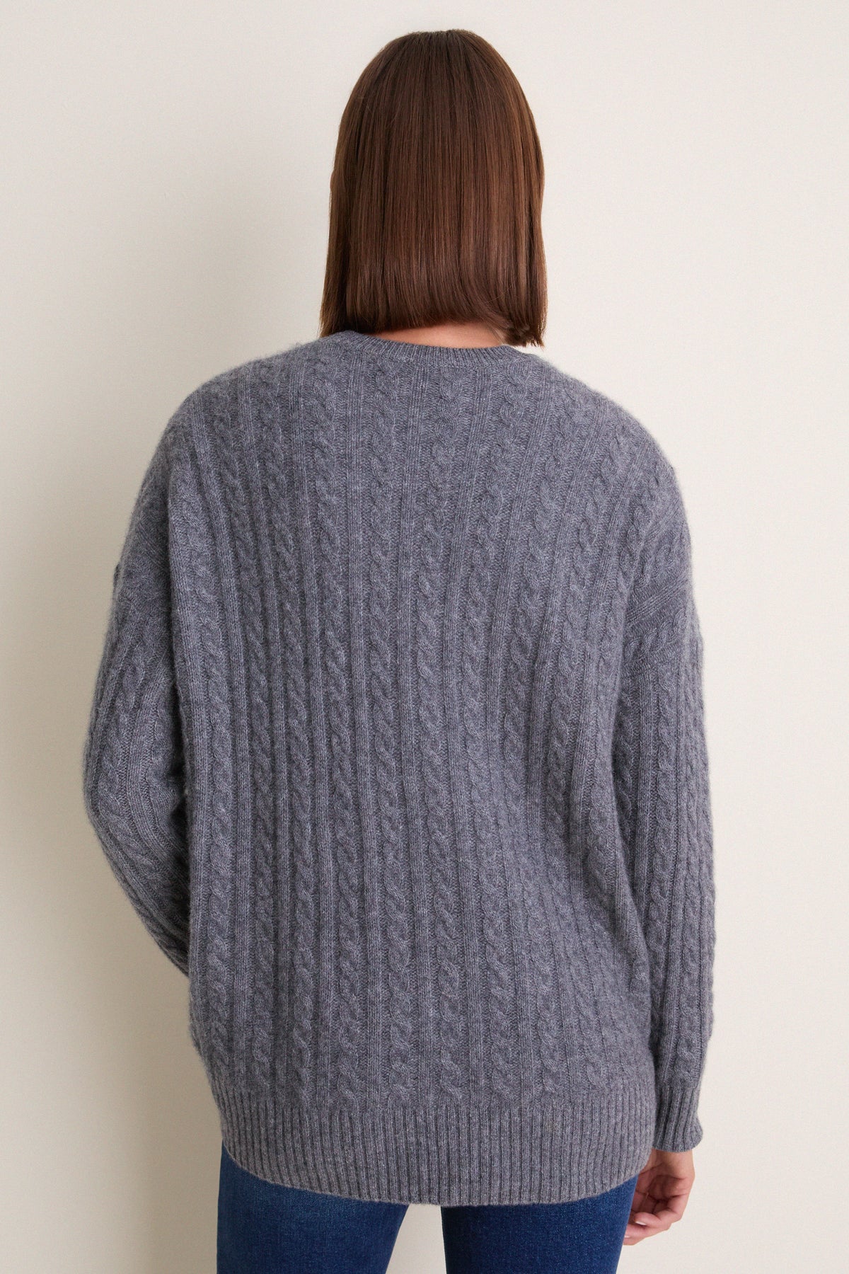 Shadow Gray Cable Knit Boyfriend Colin Crewneck