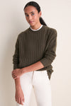 Olive Cable Knit Boyfriend Colin Crewneck
