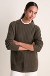 Olive Cable Knit Boyfriend Colin Crewneck