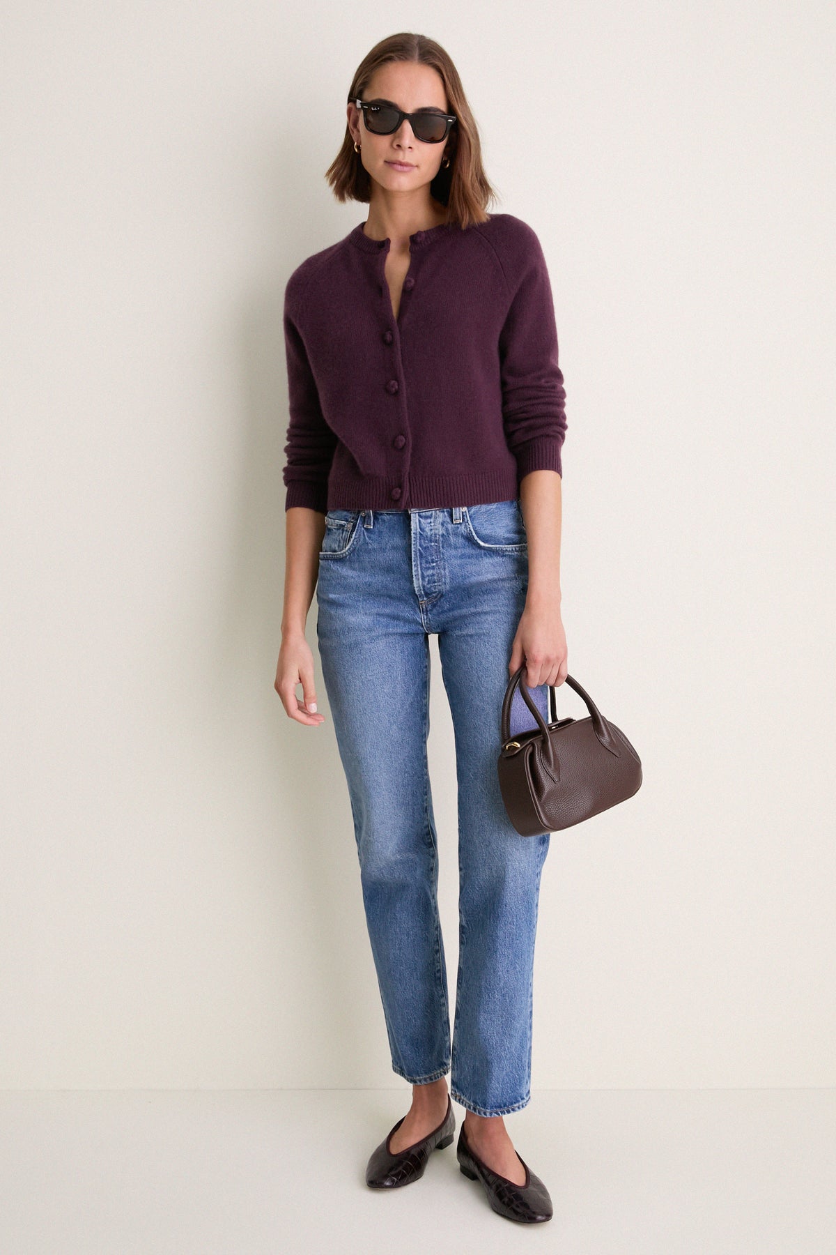 Plum Cashmere Knot Button Phoebe Cardigan