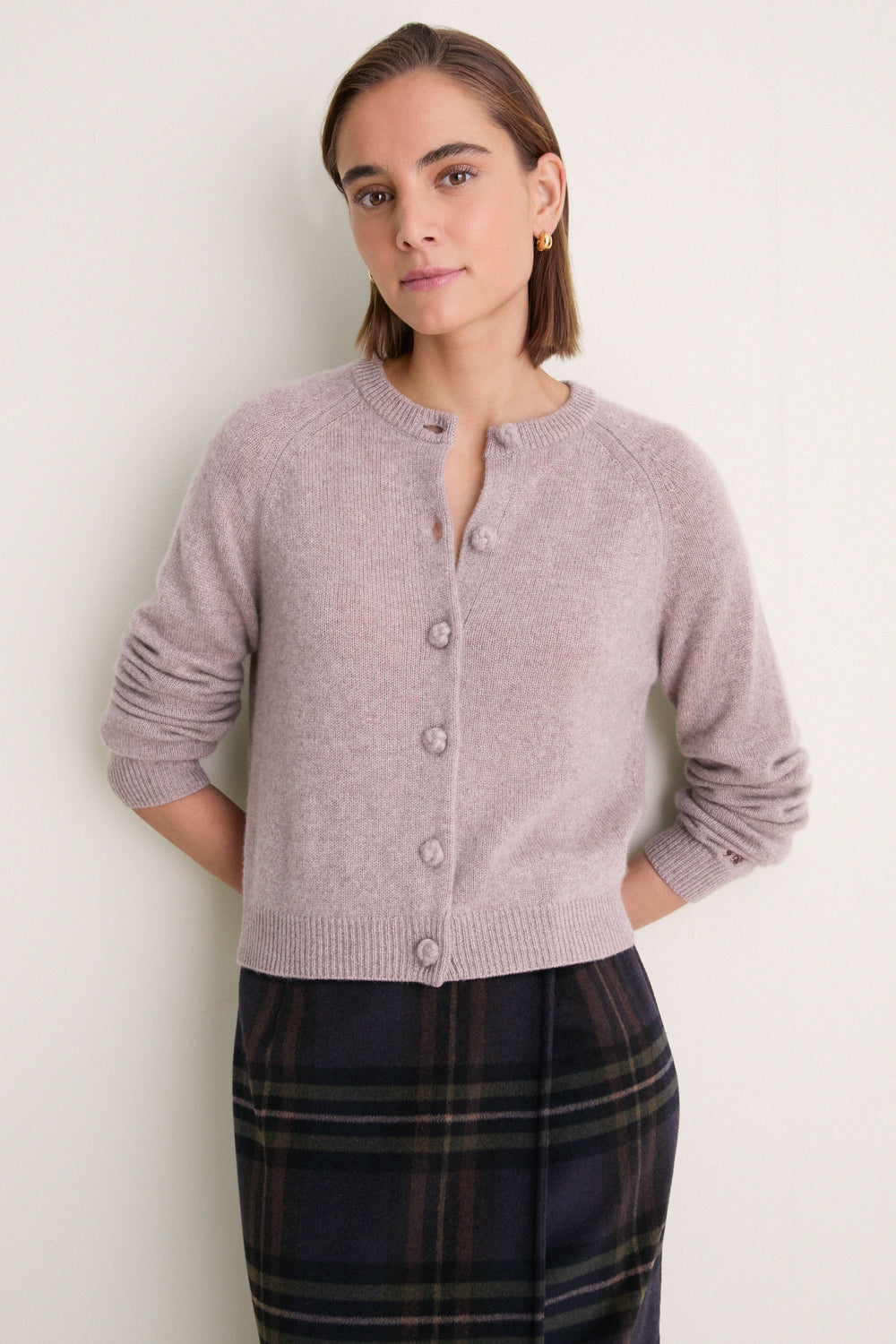 Wheat Cashmere Knot Button Phoebe Cardigan
