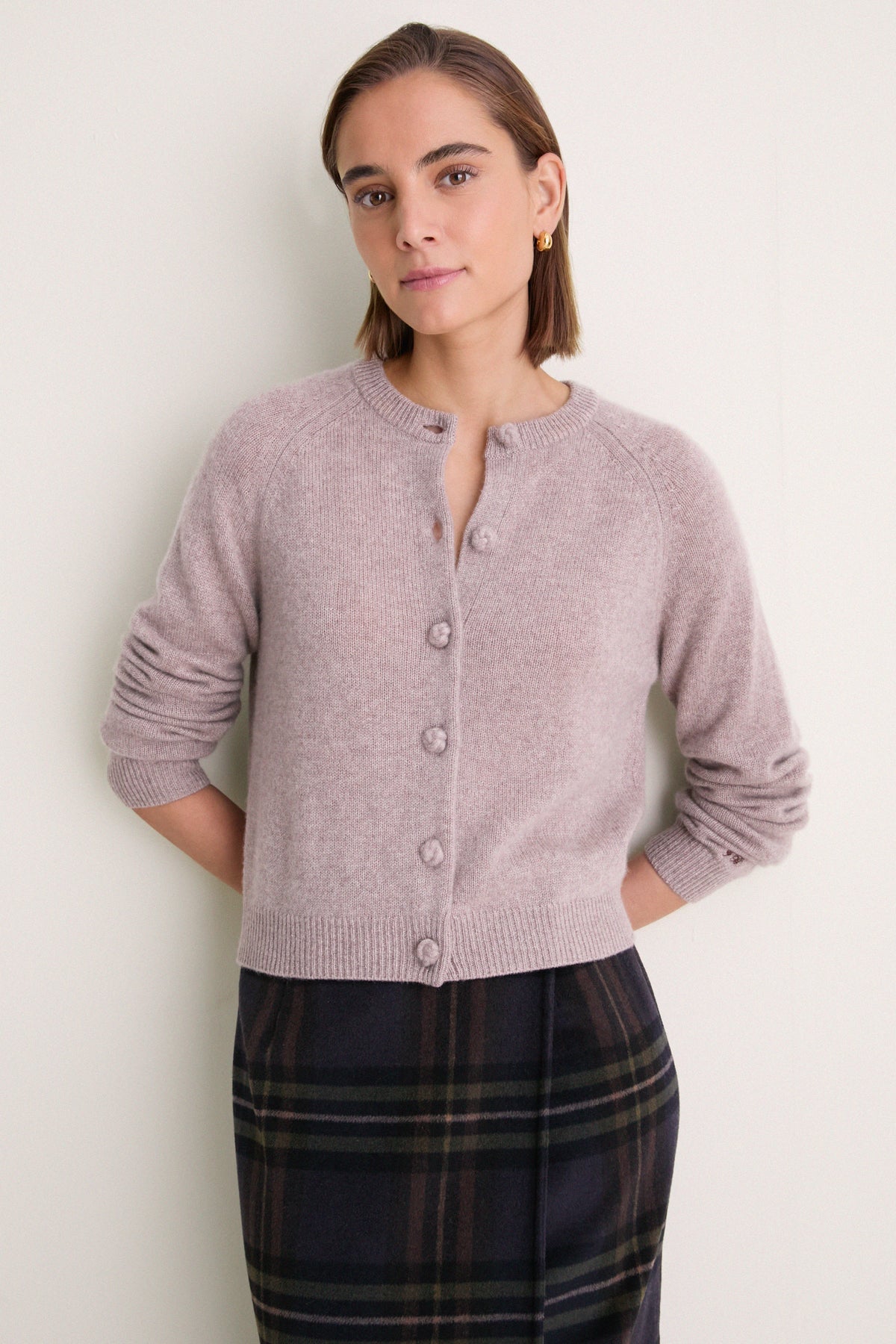 Wheat Cashmere Knot Button Phoebe Cardigan