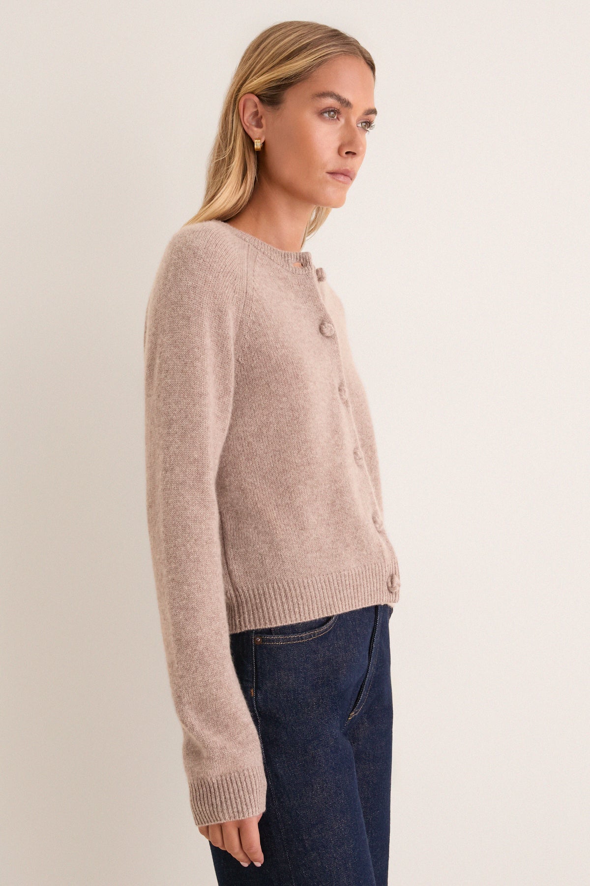 Wheat Cashmere Knot Button Phoebe Cardigan
