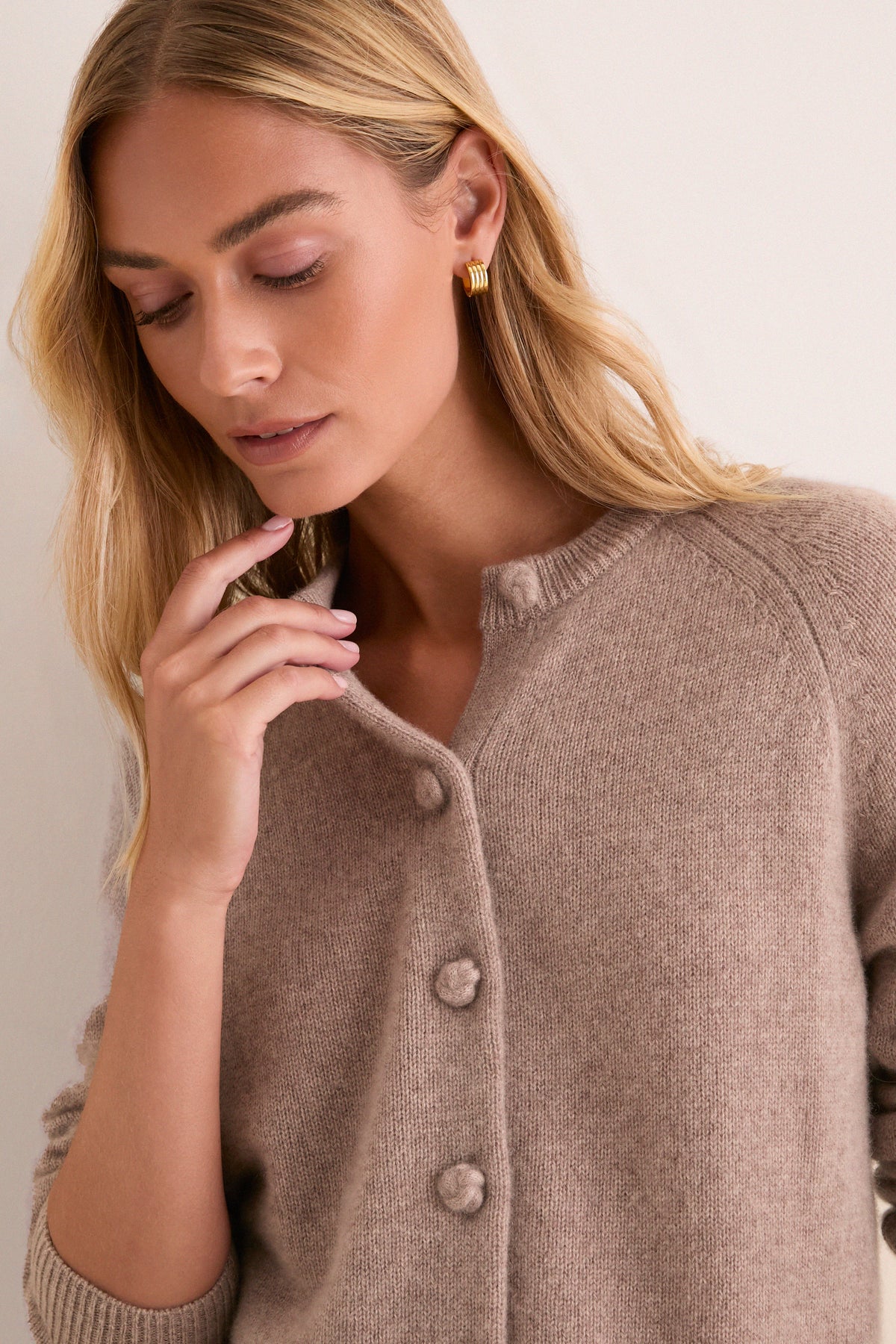 Wheat Cashmere Knot Button Phoebe Cardigan