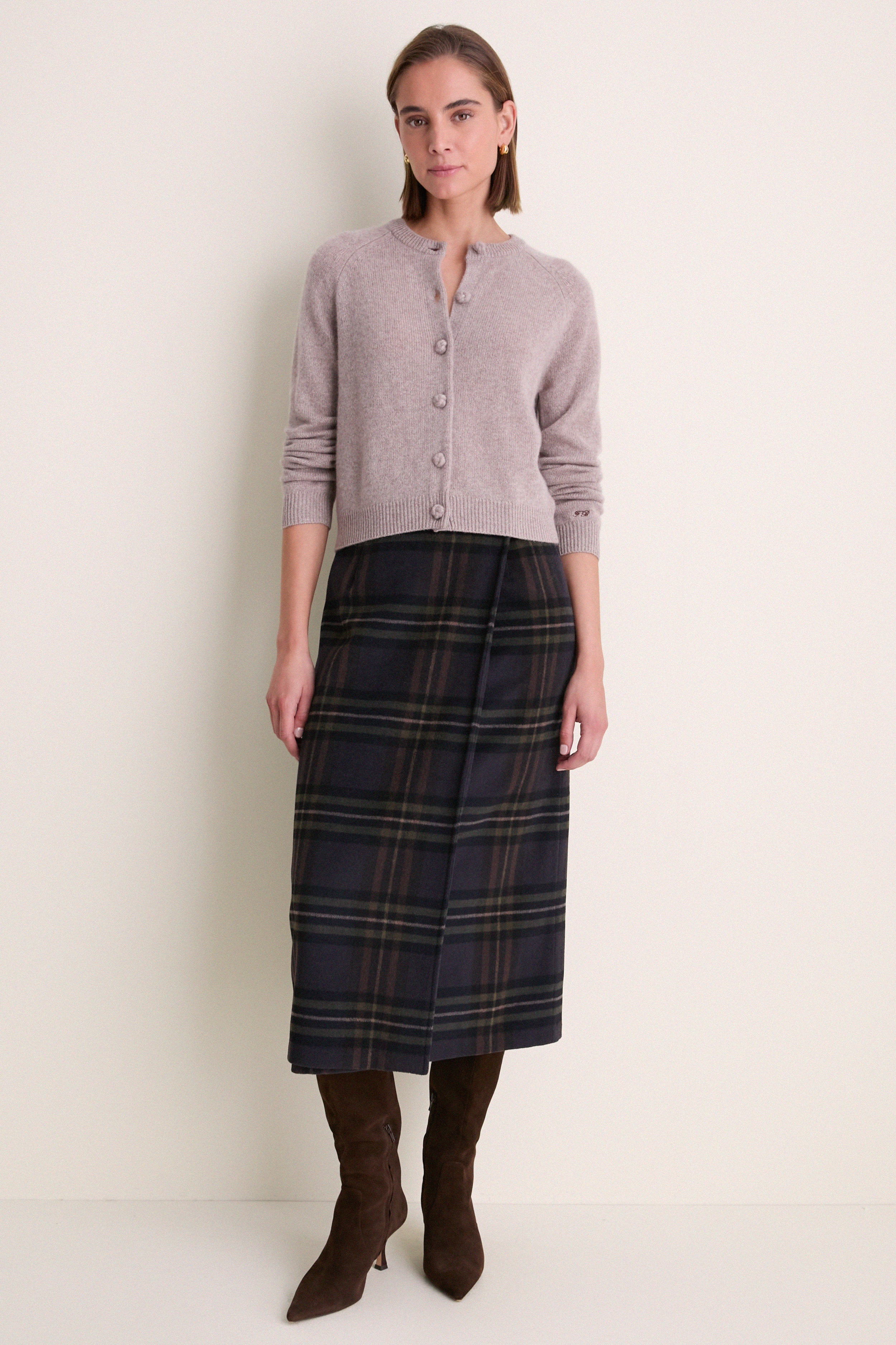 Wheat Cashmere Knot Button Phoebe Cardigan