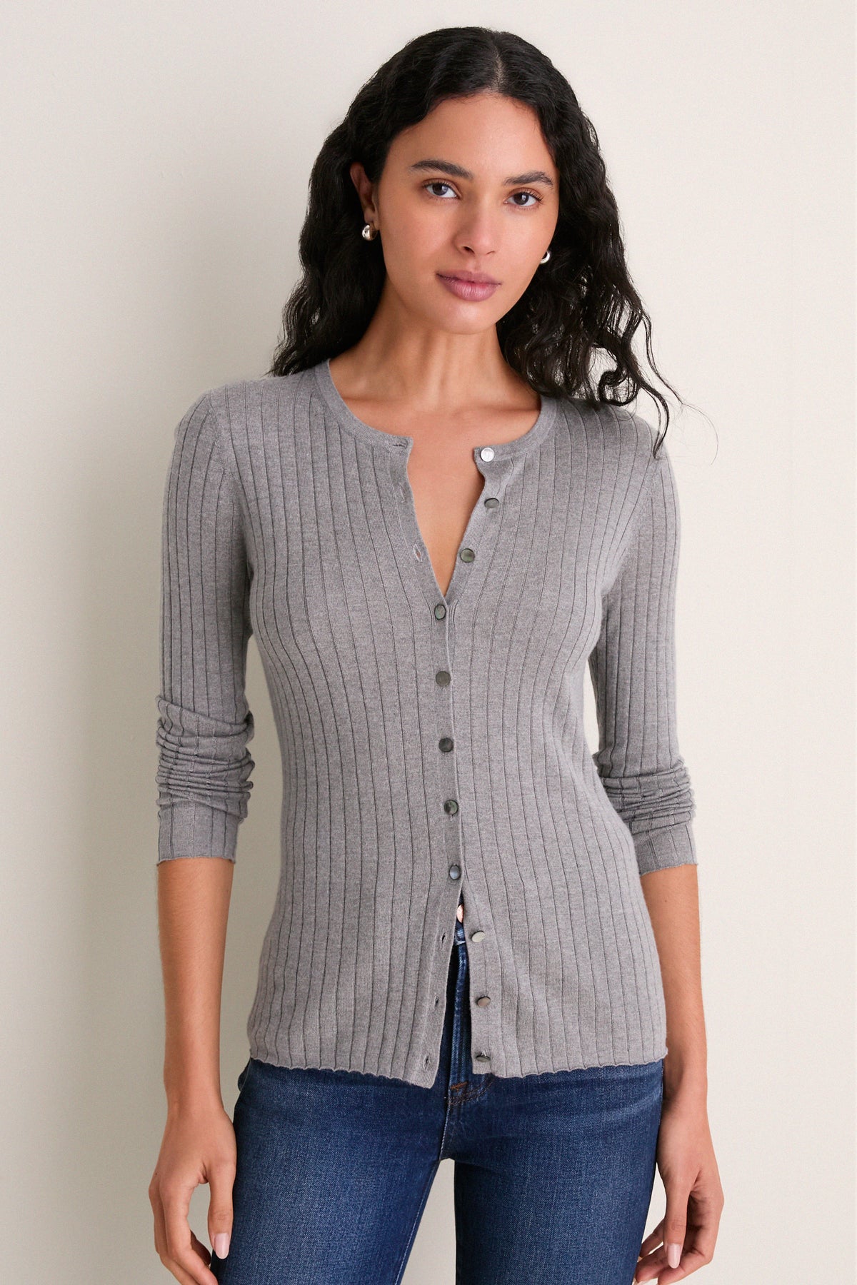 Graphite Cashmere Silk Ribbed Lowell Cardigan