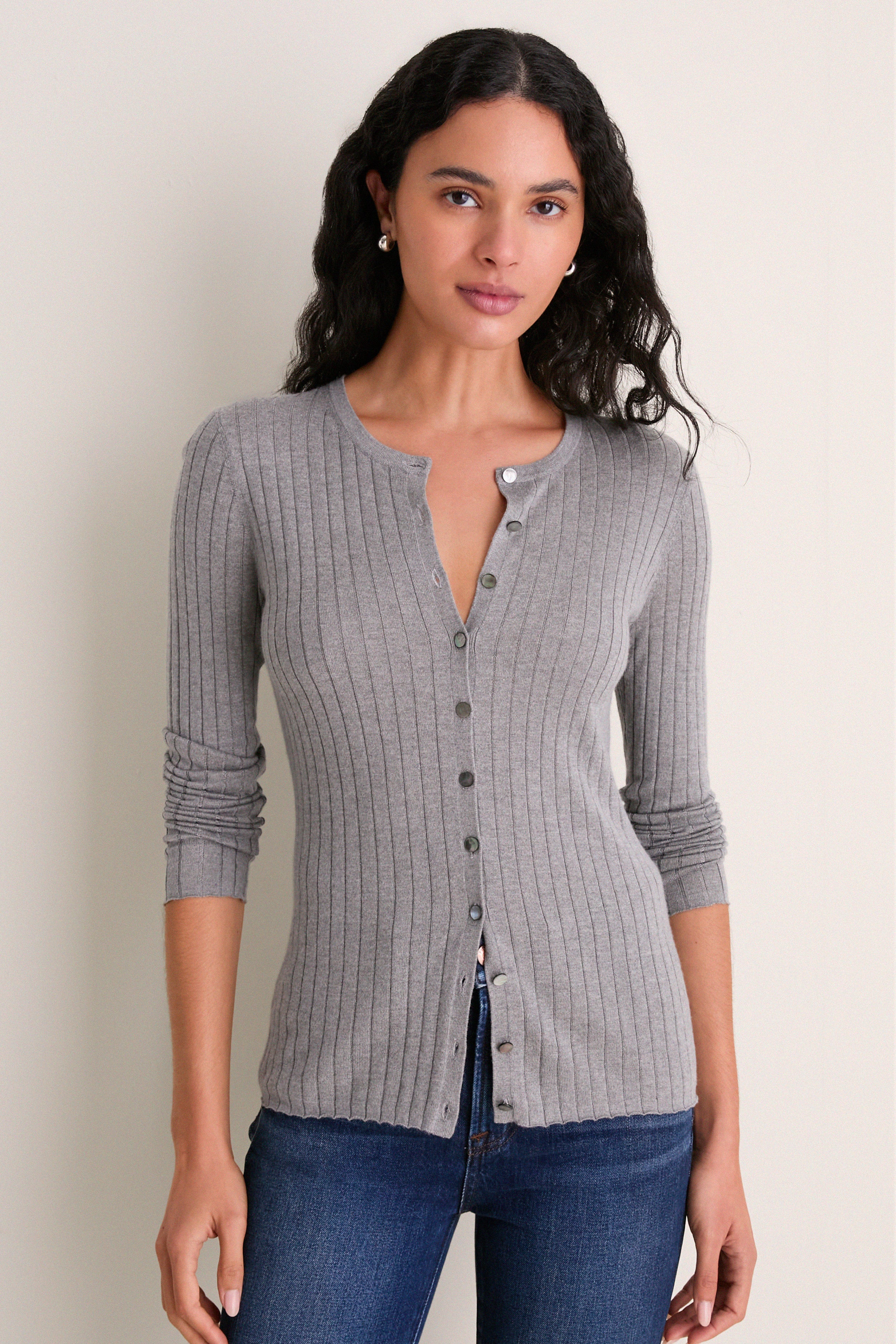 Graphite Cashmere Silk Ribbed Lowell Cardigan