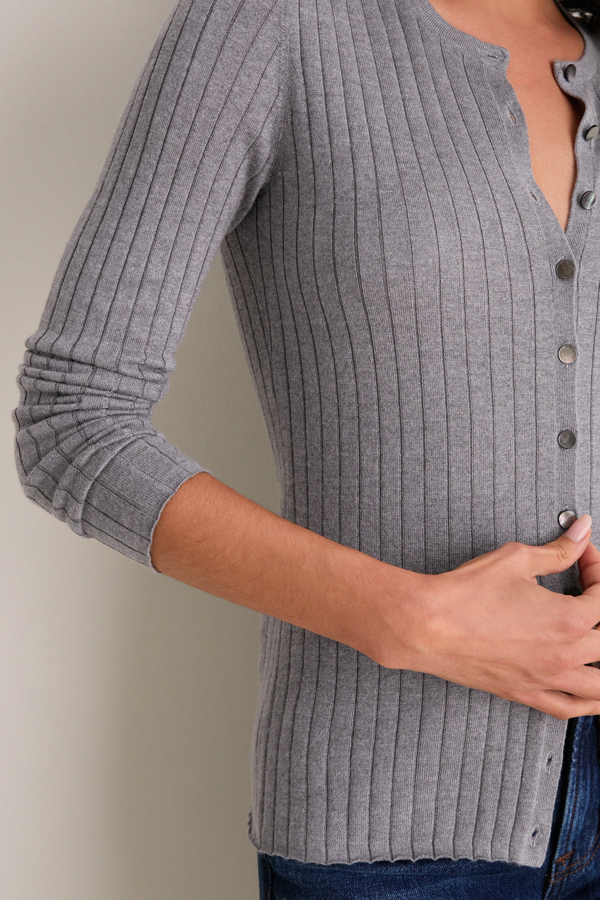 Graphite Cashmere Silk Ribbed Lowell Cardigan