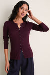 Plum Cashmere Silk Ribbed Lowell Cardigan