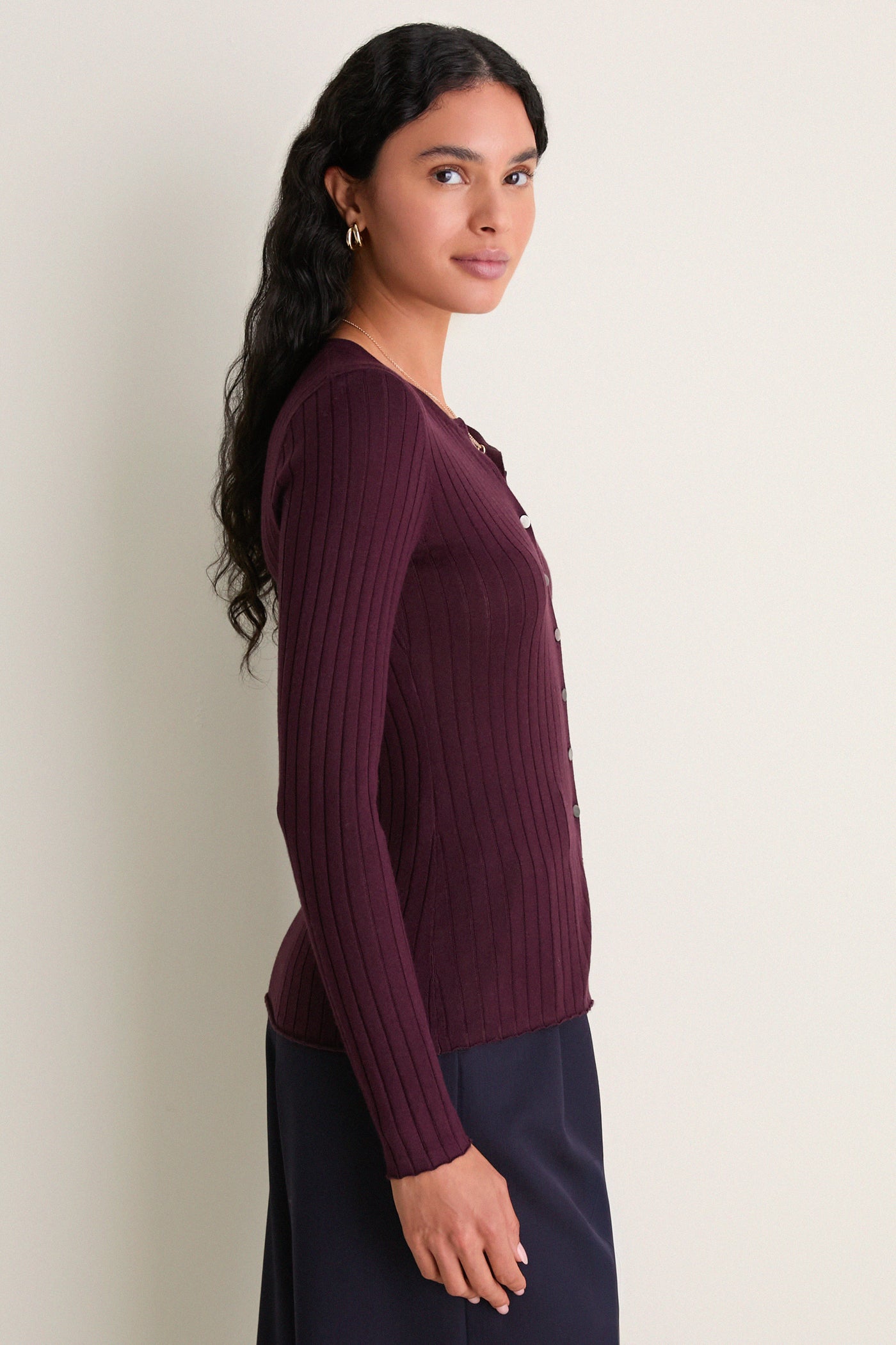 Plum Cashmere Silk Ribbed Lowell Cardigan