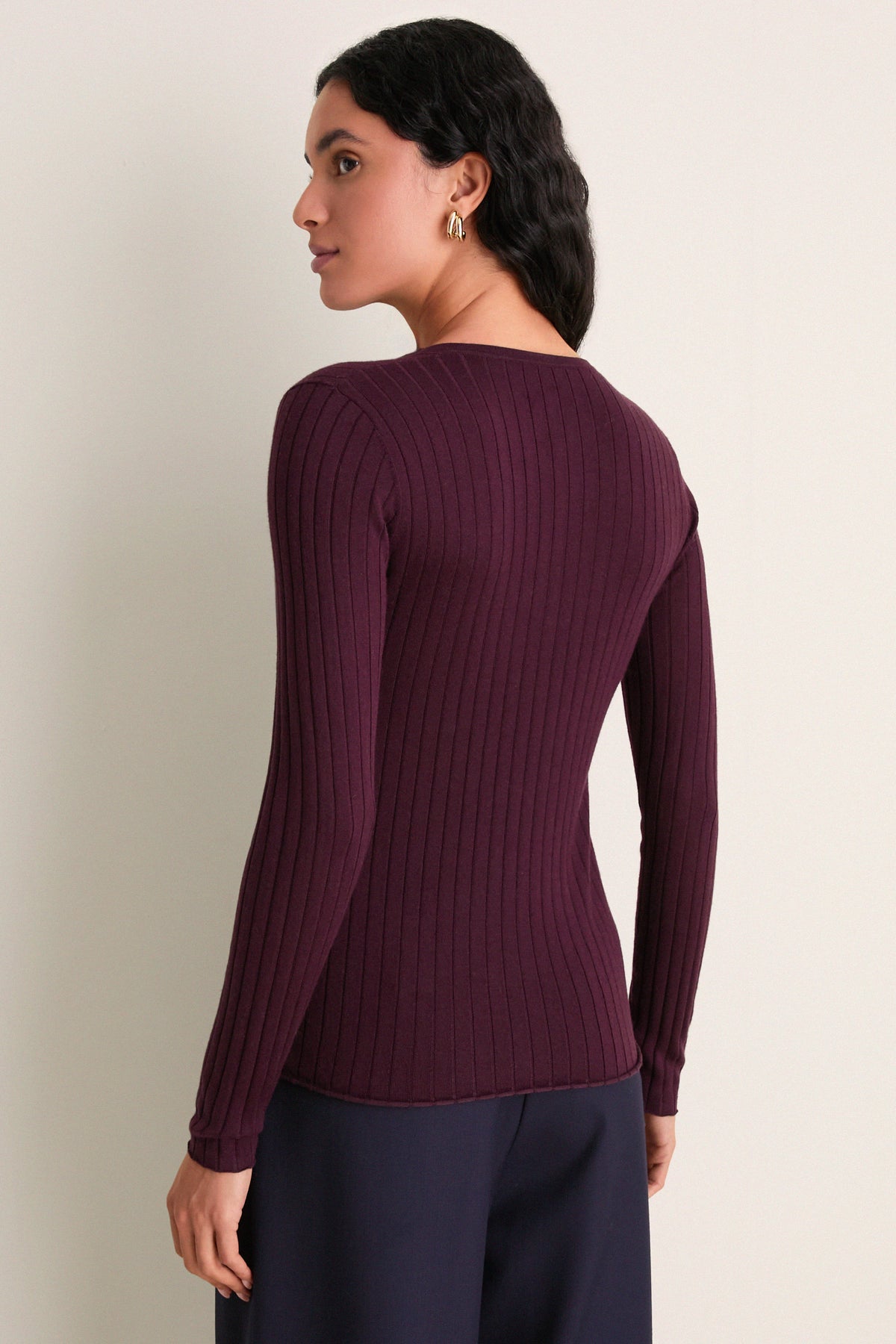 Plum Cashmere Silk Ribbed Lowell Cardigan