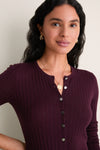 Plum Cashmere Silk Ribbed Lowell Cardigan