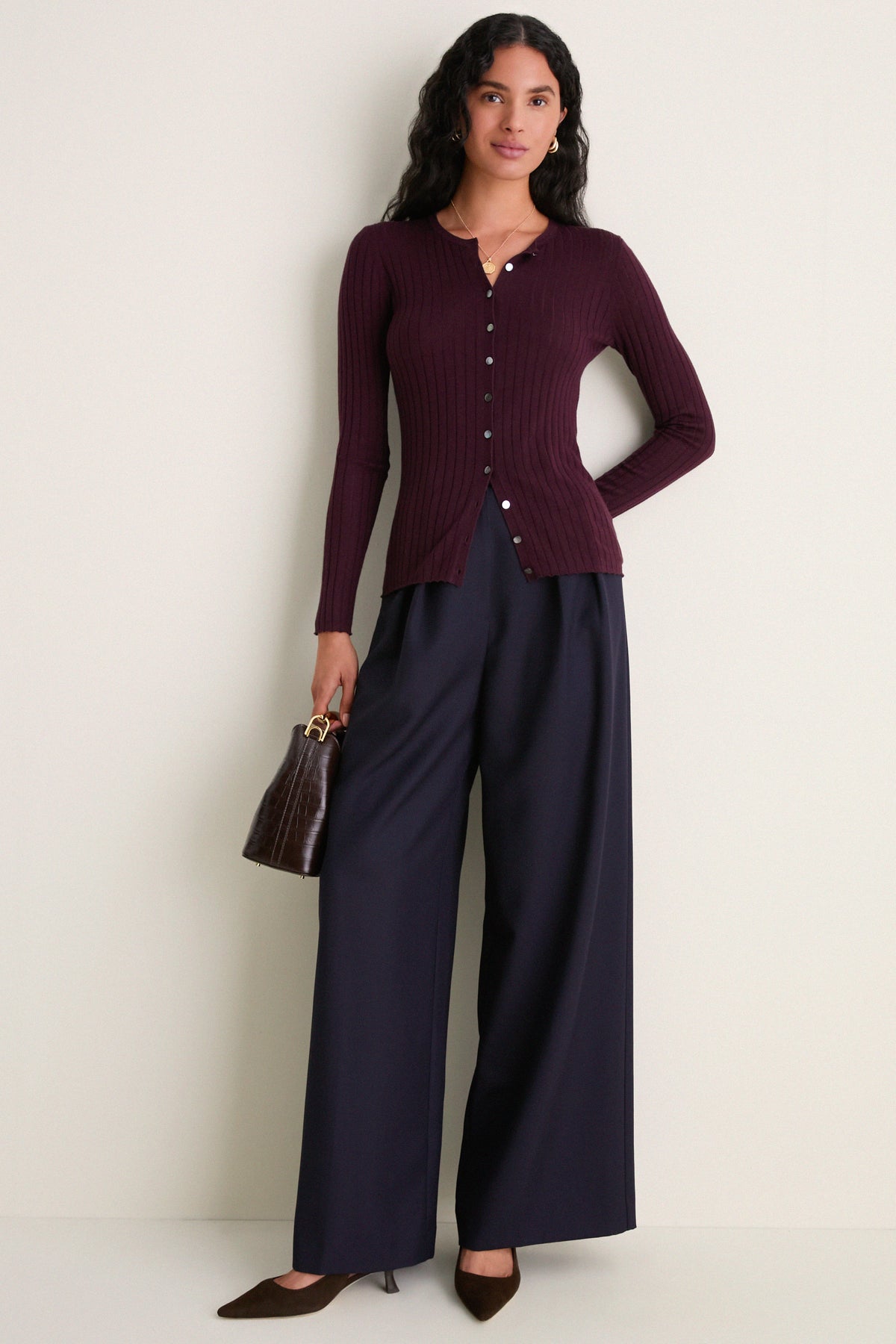 Plum Cashmere Silk Ribbed Lowell Cardigan