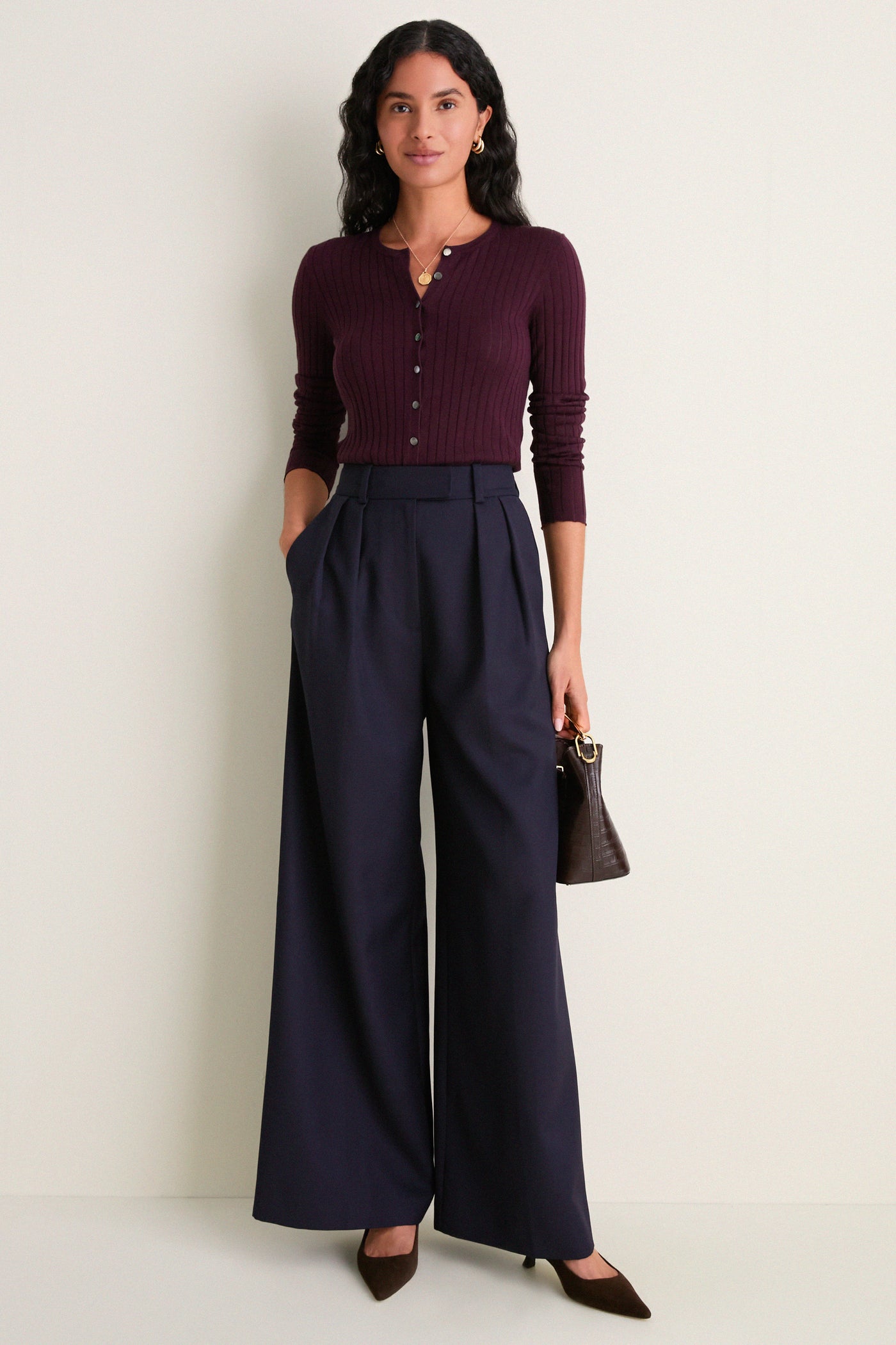 Plum Cashmere Silk Ribbed Lowell Cardigan